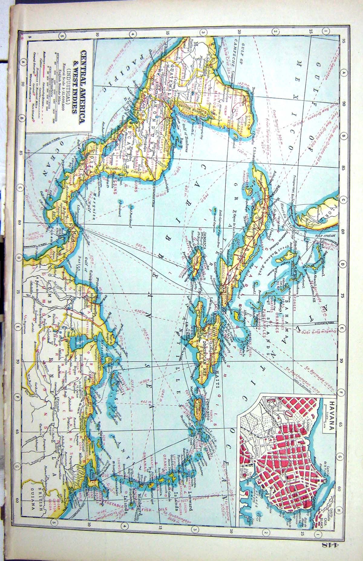 Old Print Hammerton Map C1920 America West Indies Plan Havana Jamaica Cu 20th
