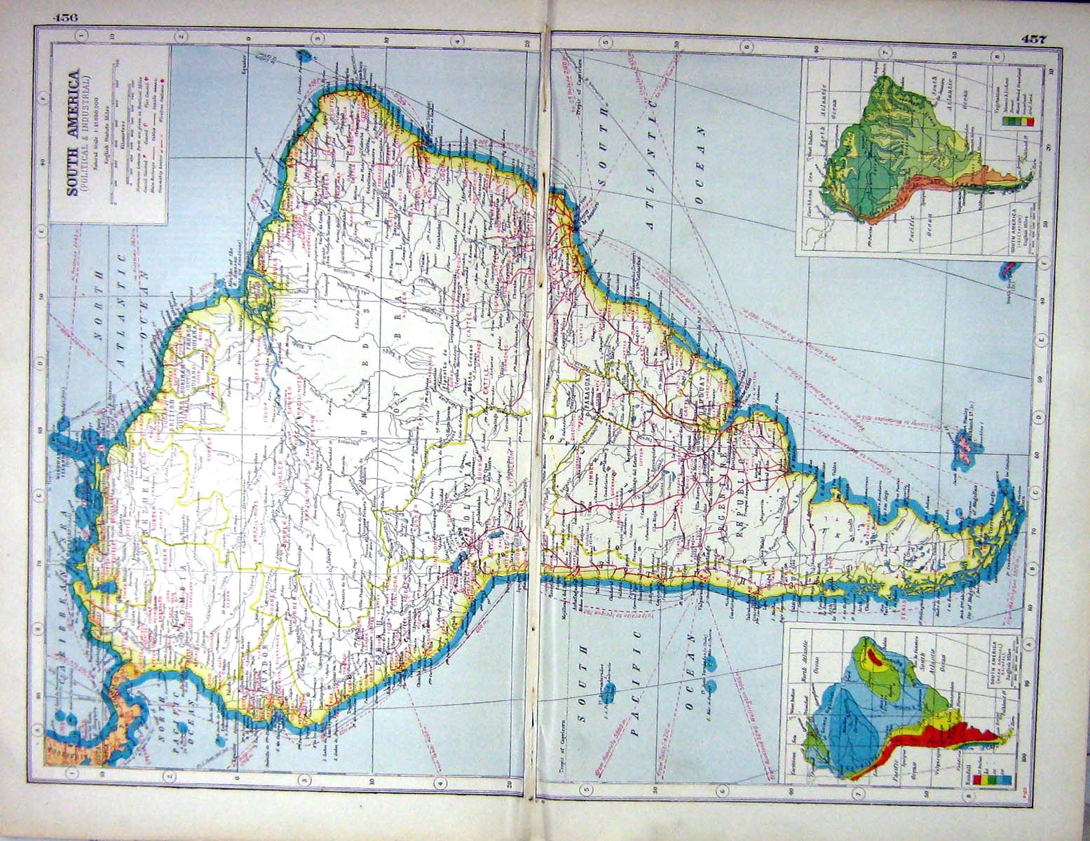 Old Print Hammerton Map C1920 South America Political Industrial Paragua 20th