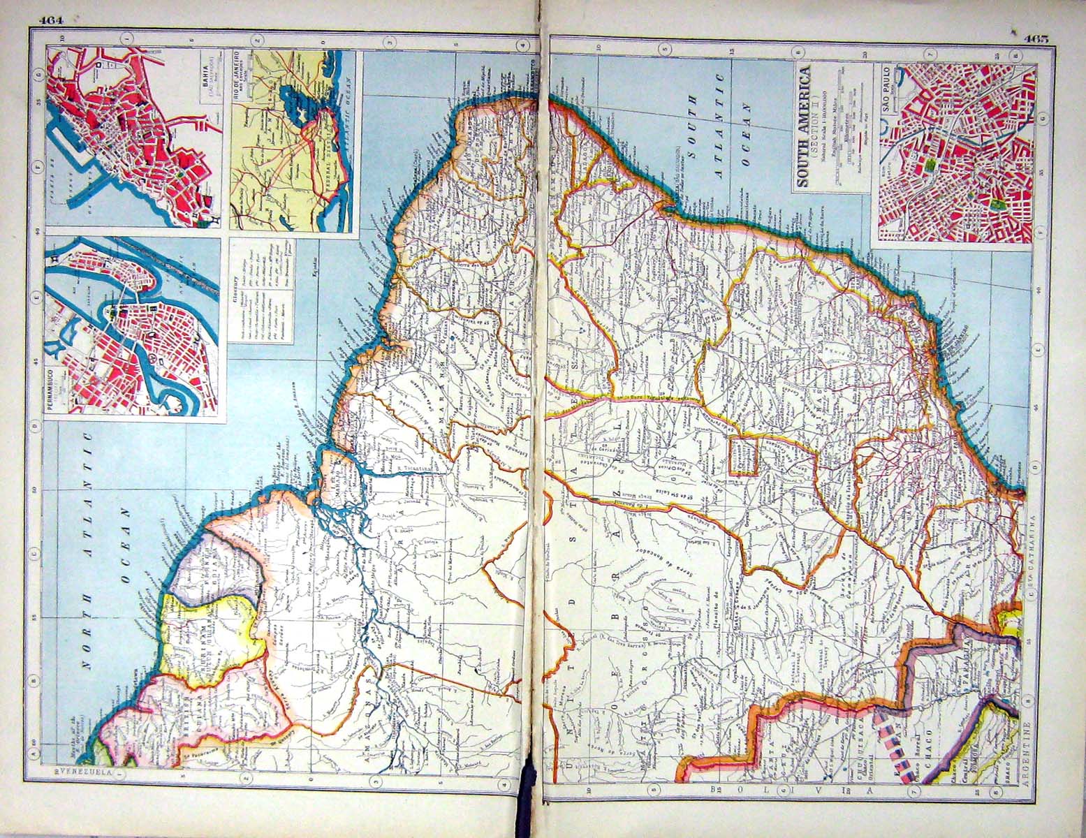 Antique Old Print Hammerton Map C1920 South America Plan Sao Paulo Pernambuco