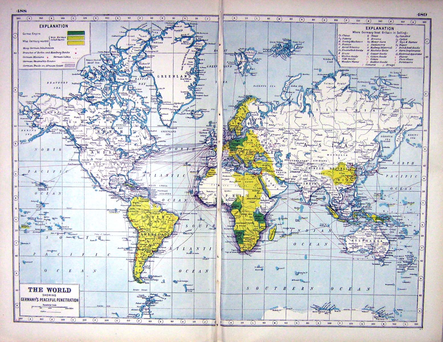 Antique Print Hammerton Map C1920 Germany Peaceful Penetration World Brazil