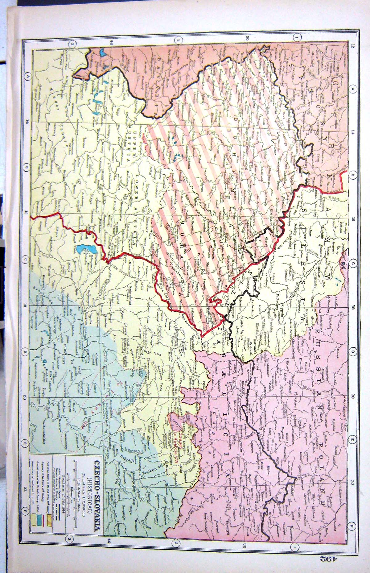 Antique Print Hammerton Map C1920 Czechoslovakia Breslau Wallenstein Jerome