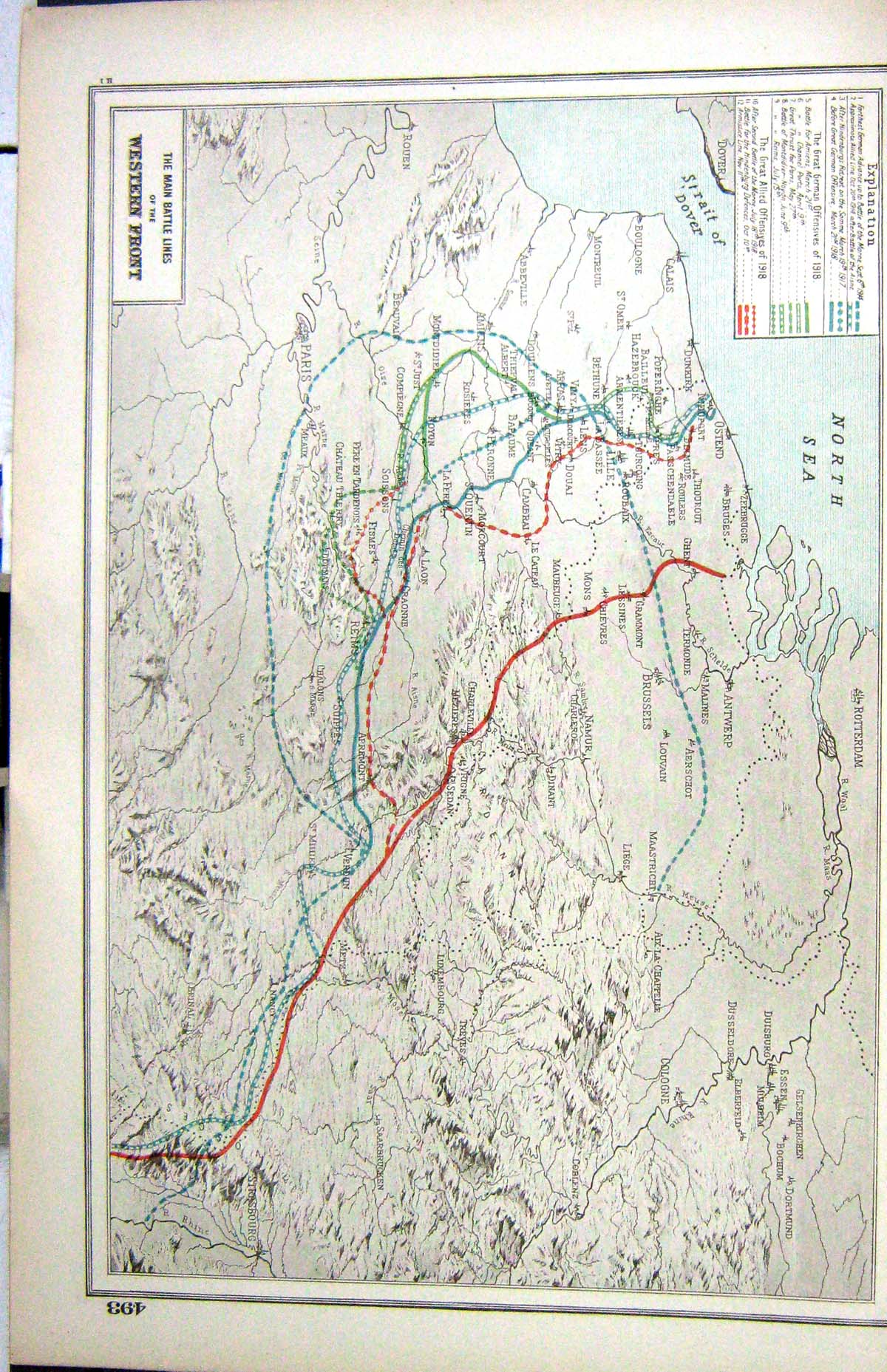 Old Print Hammerton Map C1920 War Plan Western Front France Lizerne Namu 20th