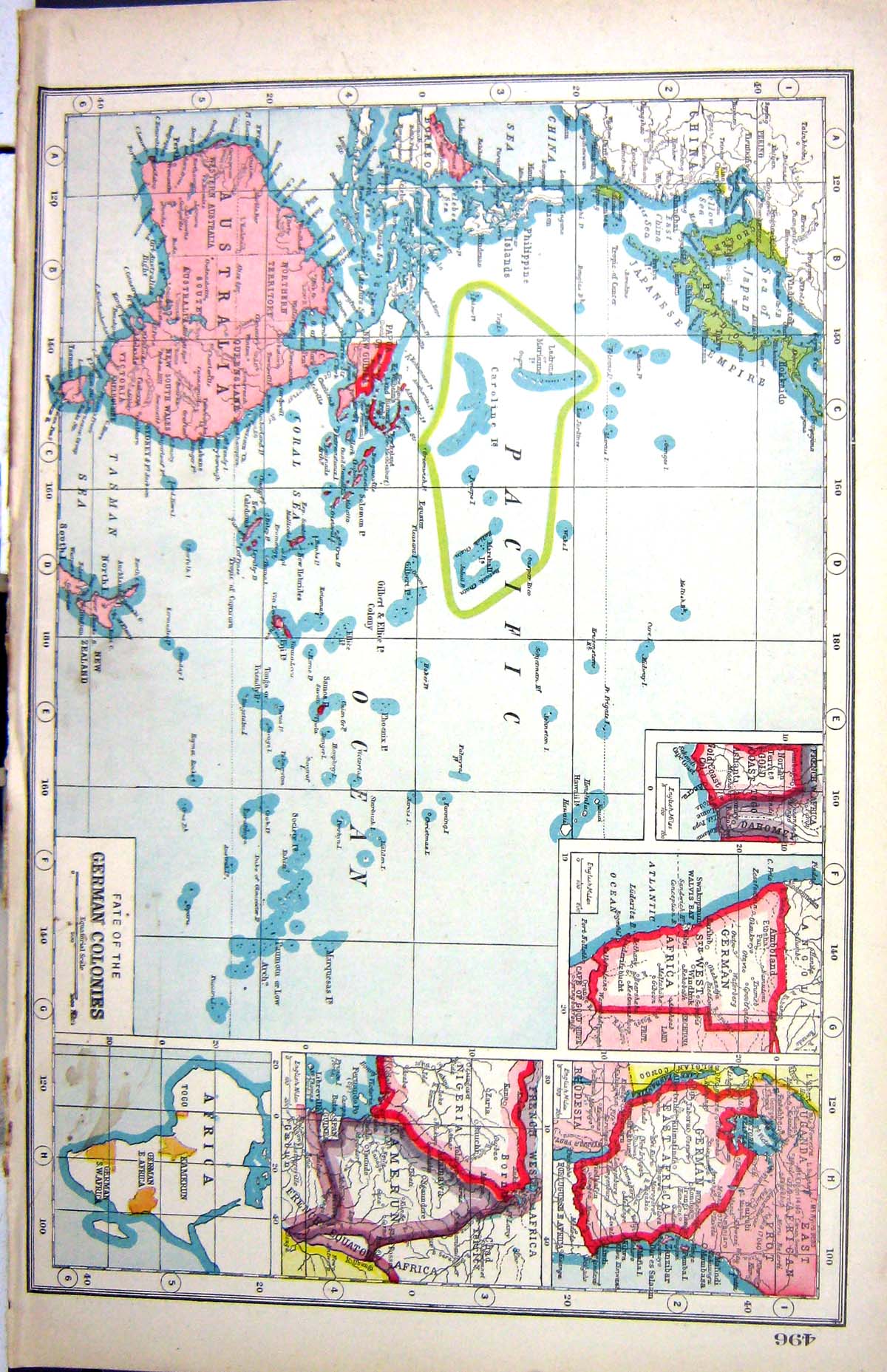 Antique Print Hammerton Map C1920 German Colonies Africa Australia Pommern 20th