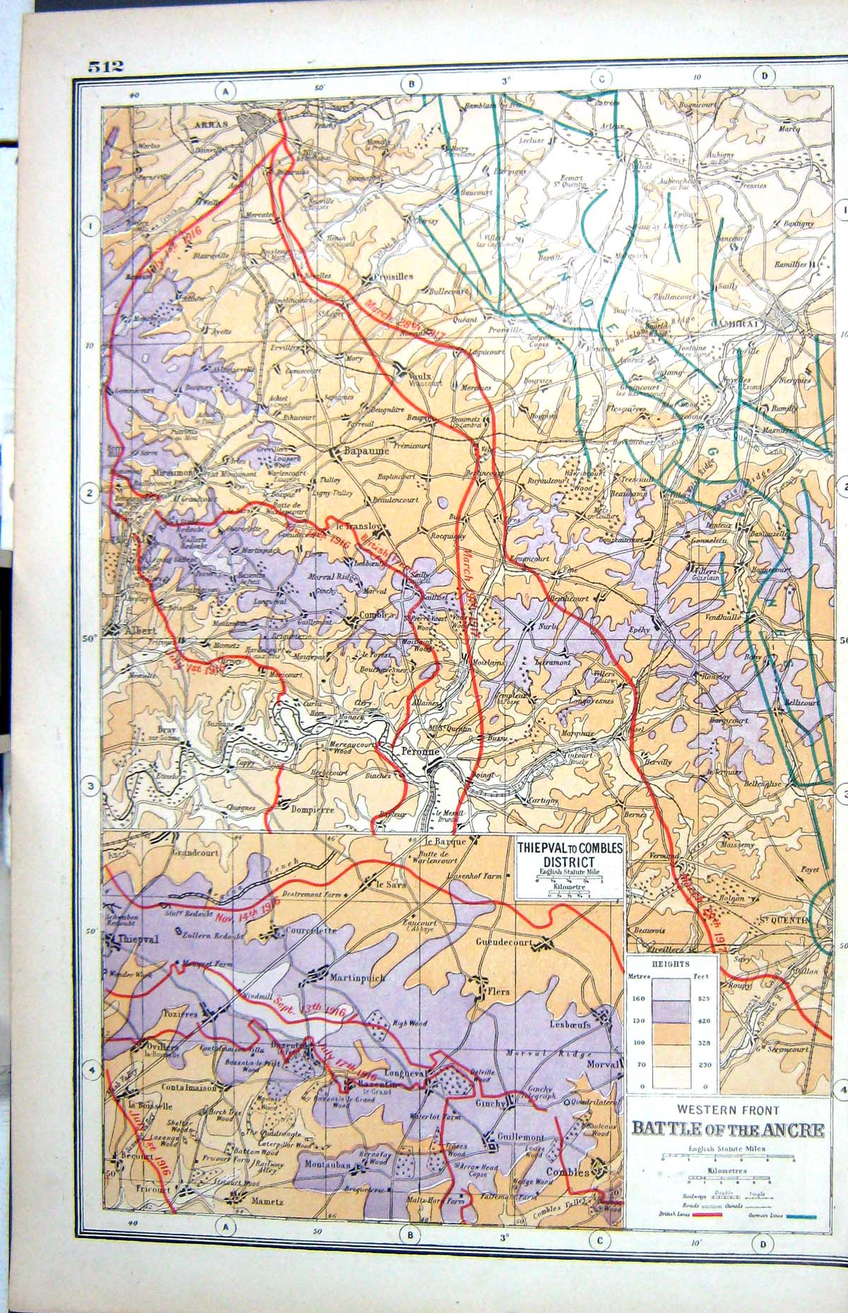 Antique Print Hammerton Map C1920 Plan Battle Ancre Thiepval Combles Albert
