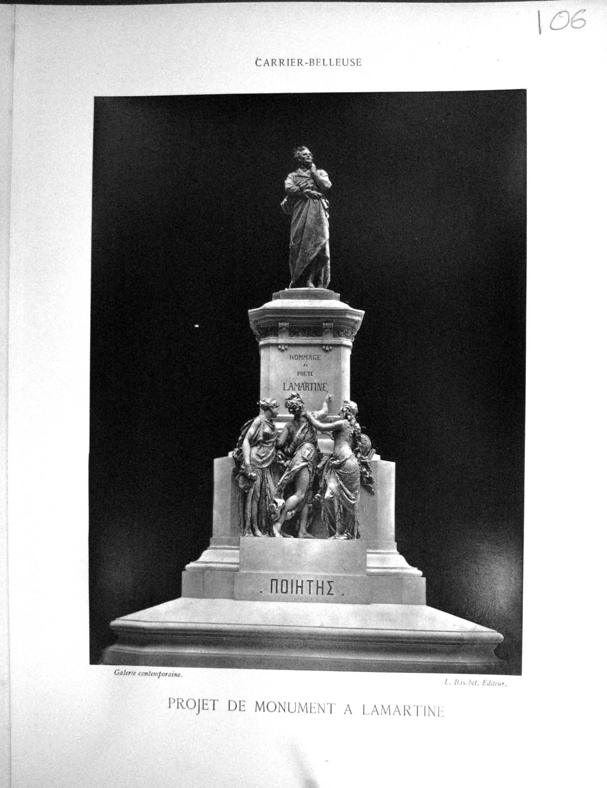Old Galerie Contemporaine C1822 Lacroix Monument Lamartine Carrier-Be 19th
