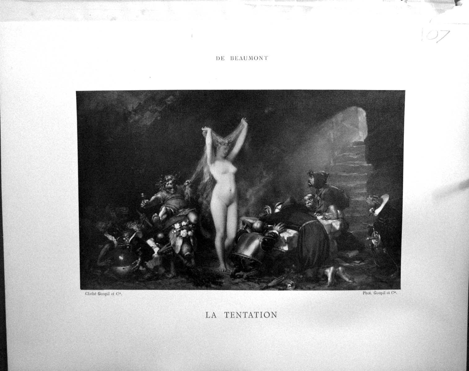 Old Galerie Contemporaine C1876 Baschet Edouard Beaumont Tentation Na Victorian