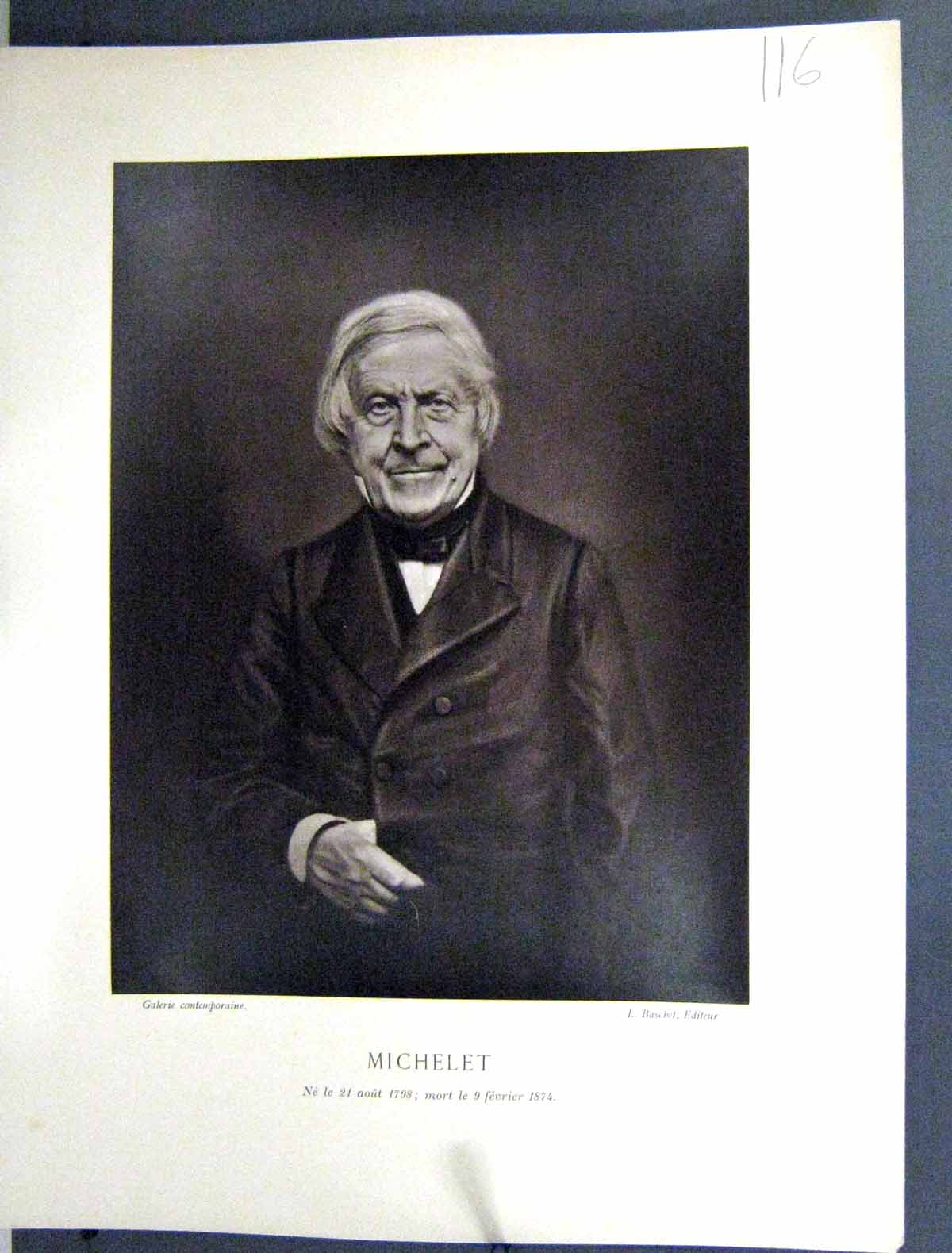Old Print Galerie Contemporaine C1890 Lacroix Portrait Michelet Autograph 19th
