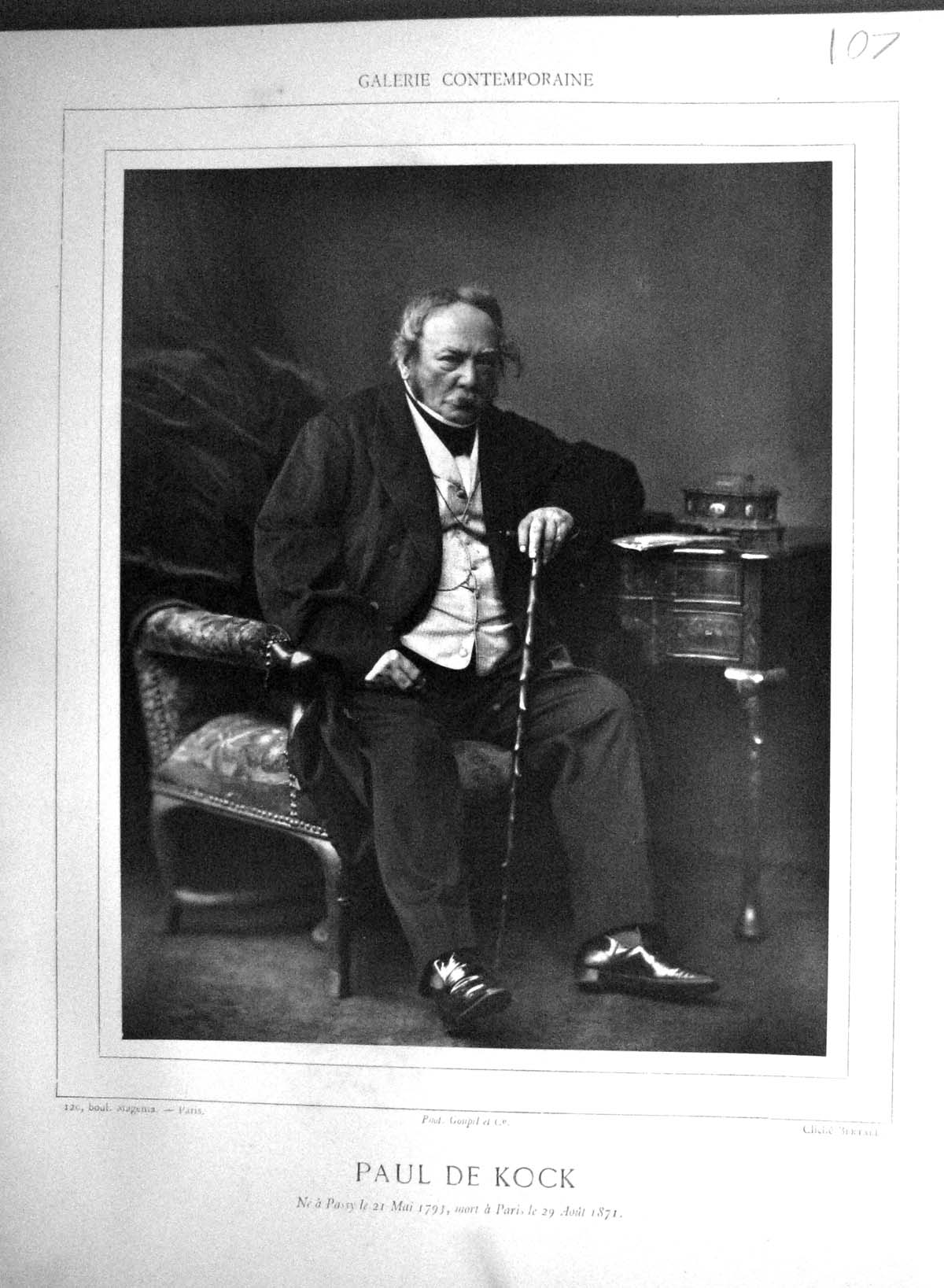 Antique Old Print Galerie Contemporaine C1876 Baschet Paul De Kock Autograph