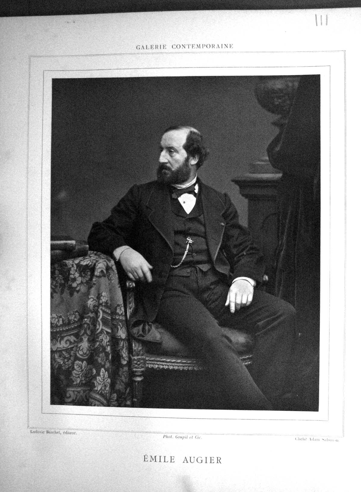 Antique Old Print Galerie Contemporaine C1876 Baschet Emile Augier Autograph