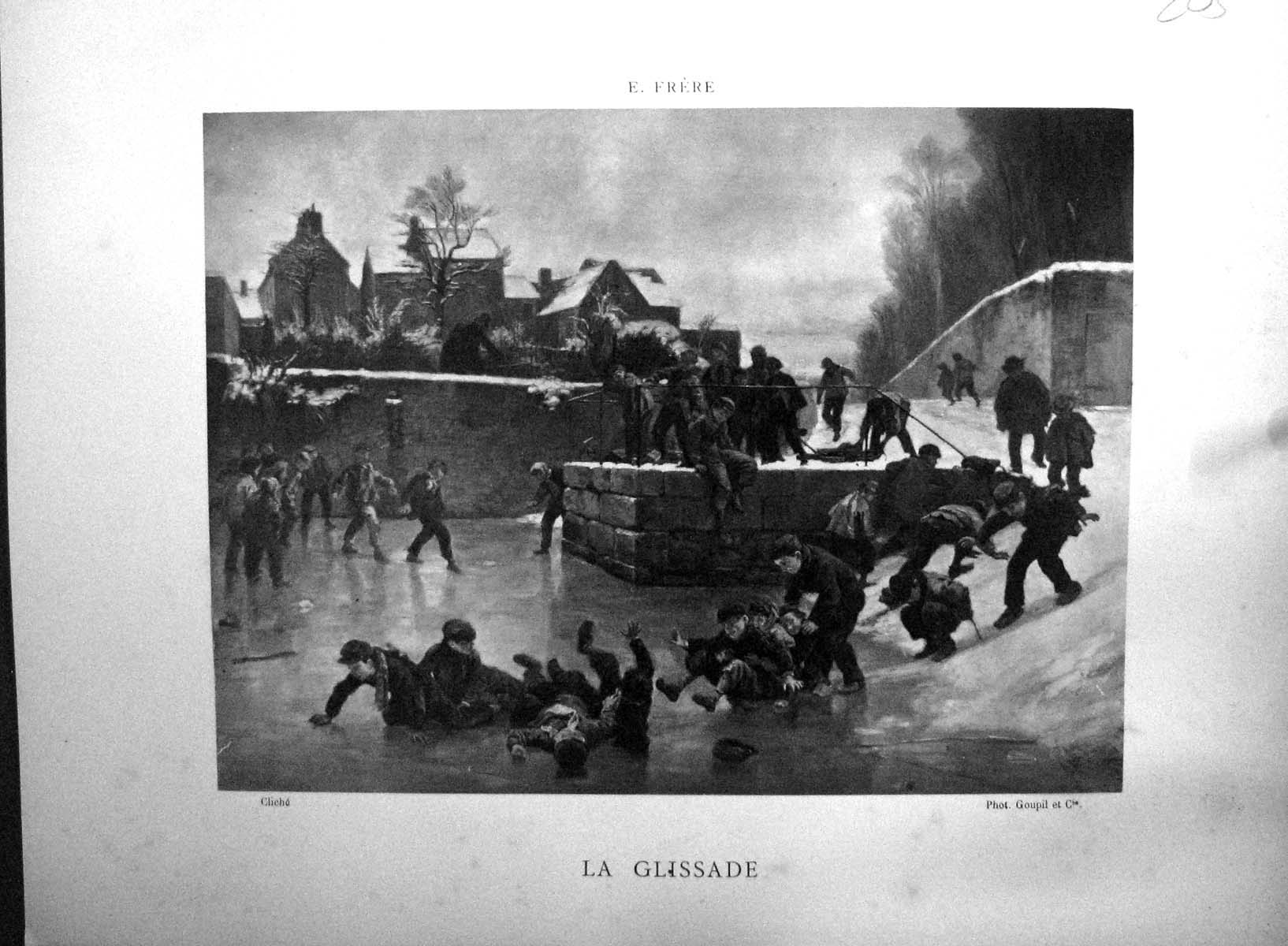 Old Galerie Contemporaine C1876 Baschet Edouard Frere La Glissade Ice Victorian