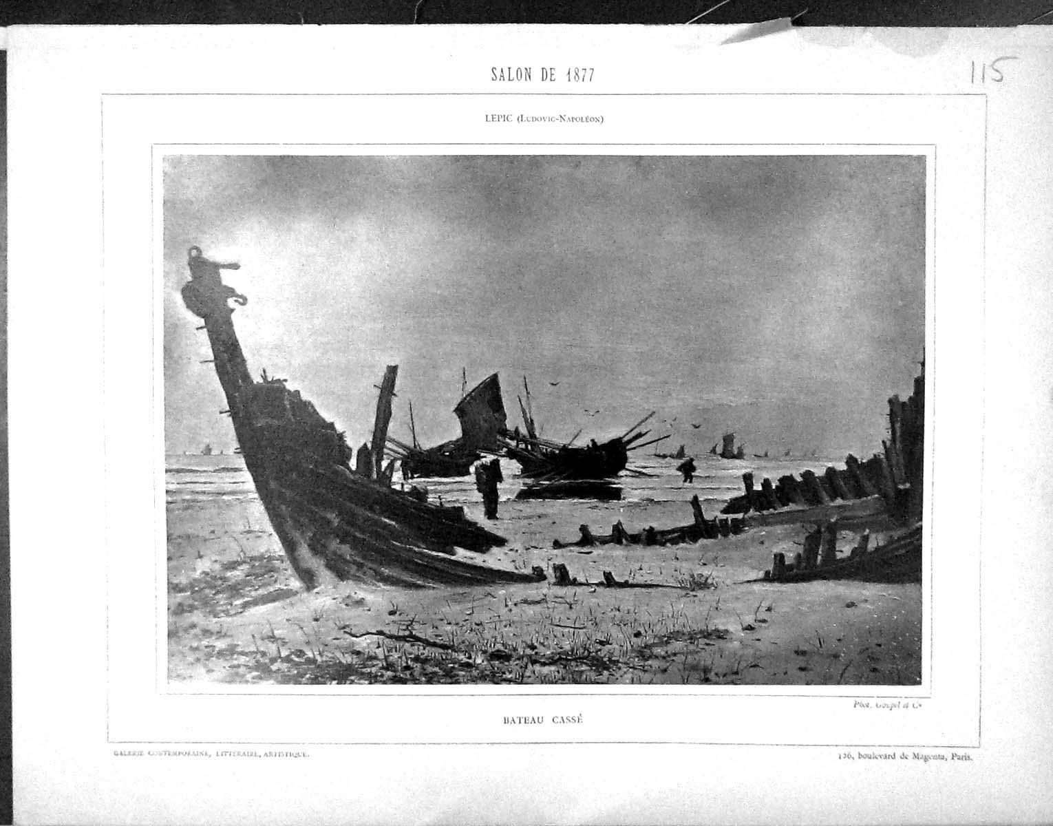 Old Galerie Contemporaine C1877 Baschet Lepic Ship Wreck Bateau Casse Victorian
