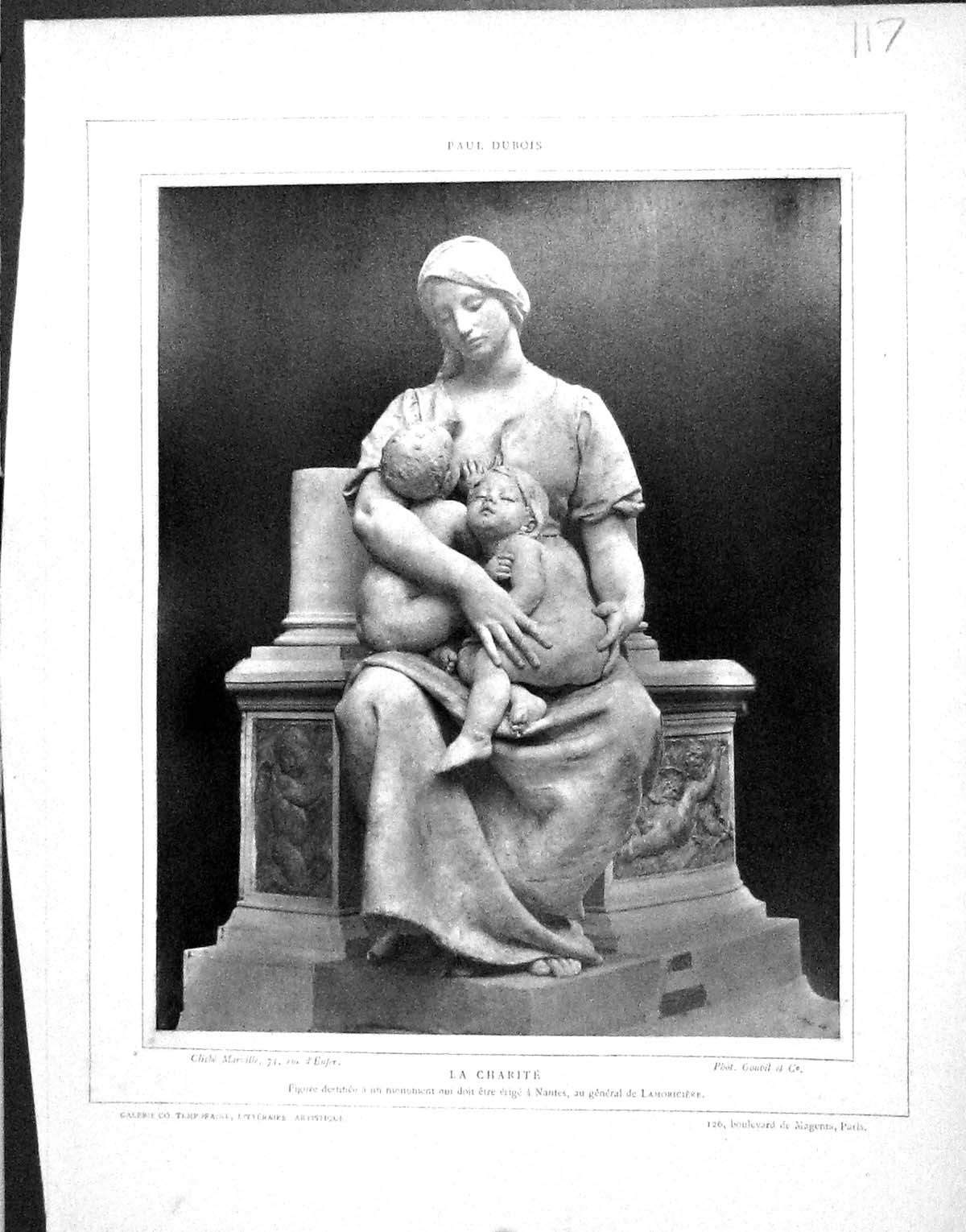Old Galerie Contemporaine C1877 Baschet Paul Dubois Charite Sculpture Victorian