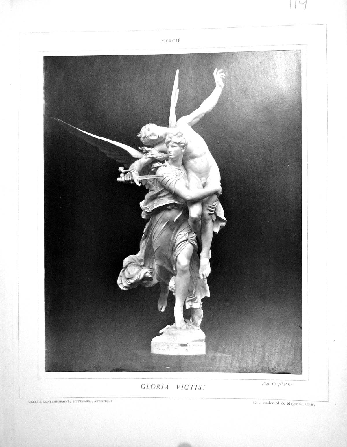 Old Print Galerie Contemporaine 1879 Baschet Antonin Mercie Gloria Victis 19th