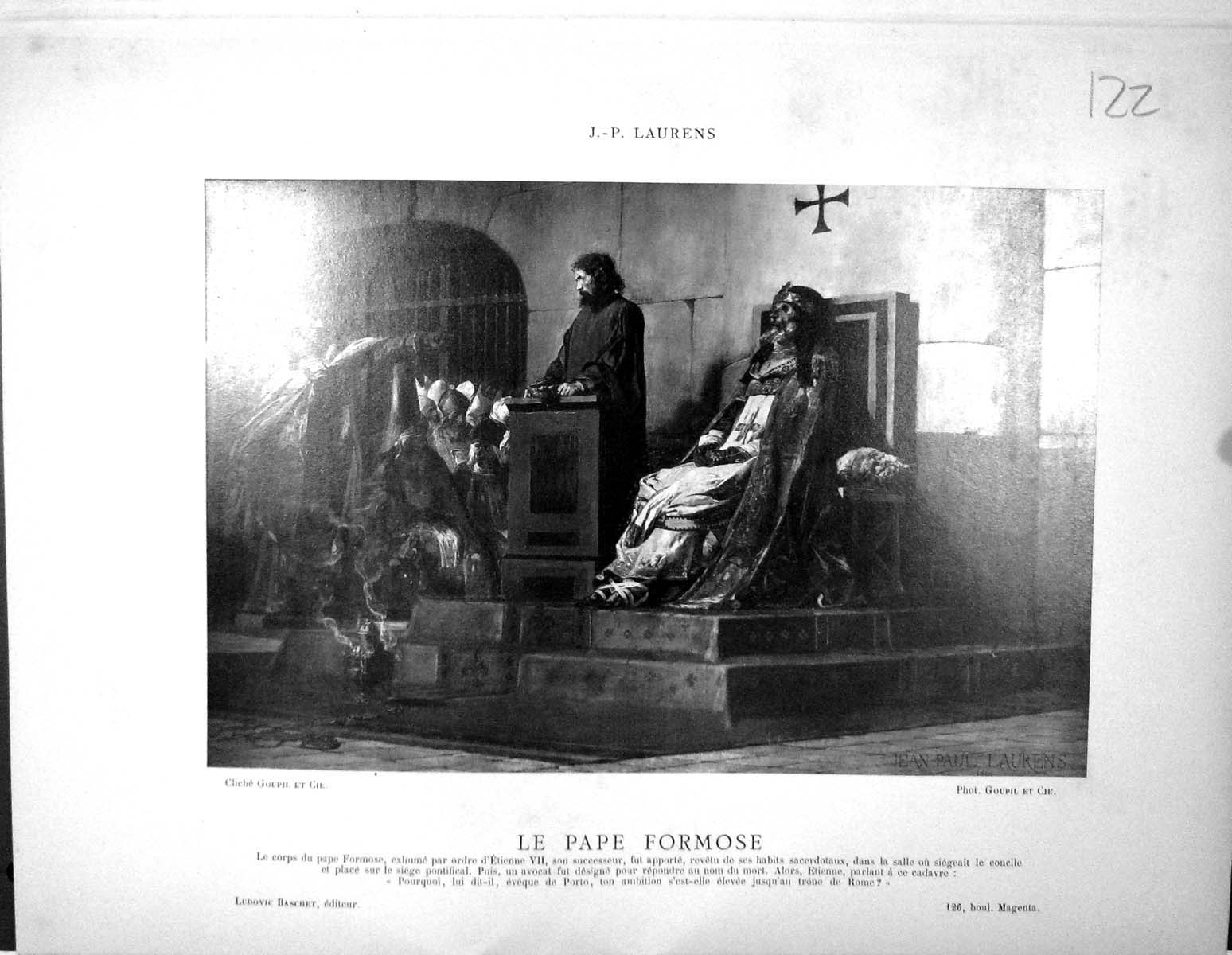 Old Galerie Contemporaine 1879 Baschet Jean-Paul Laurens Le Pape Form Victorian