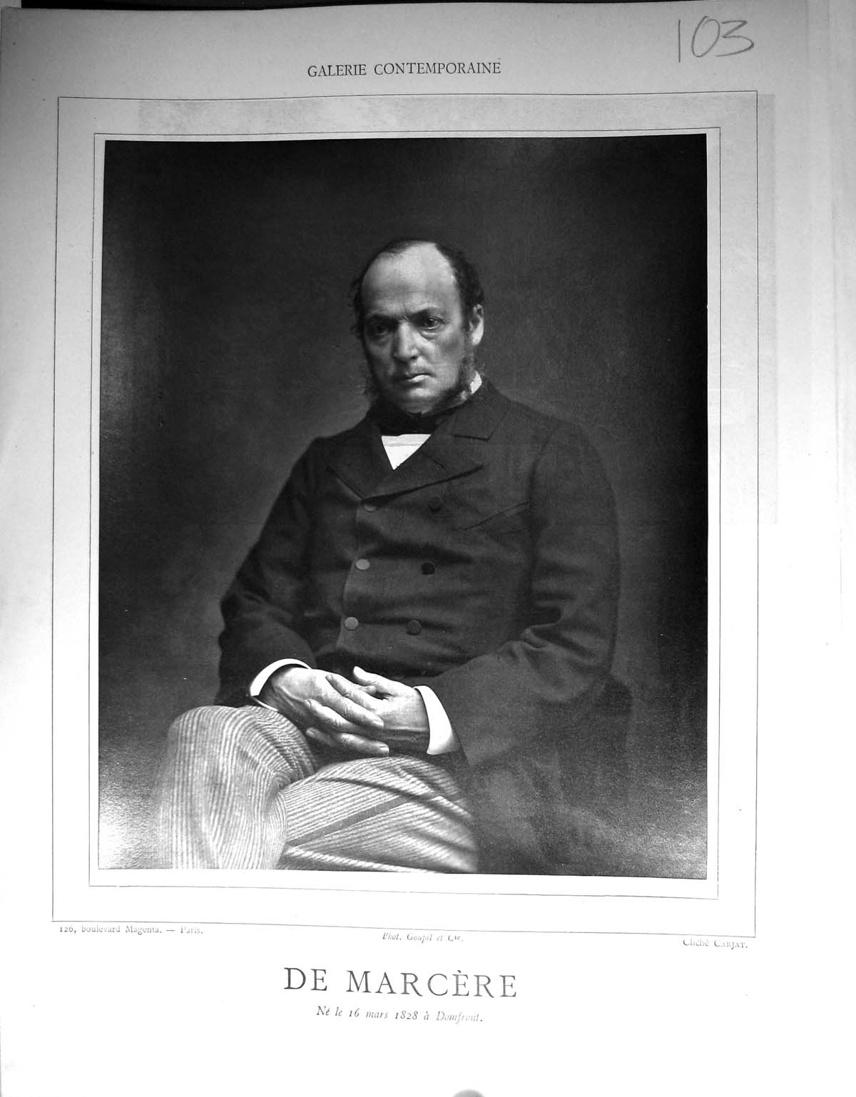 Old Antique Print Galerie Contemporaine 1878 Baschet De Marcere Autograph 19th