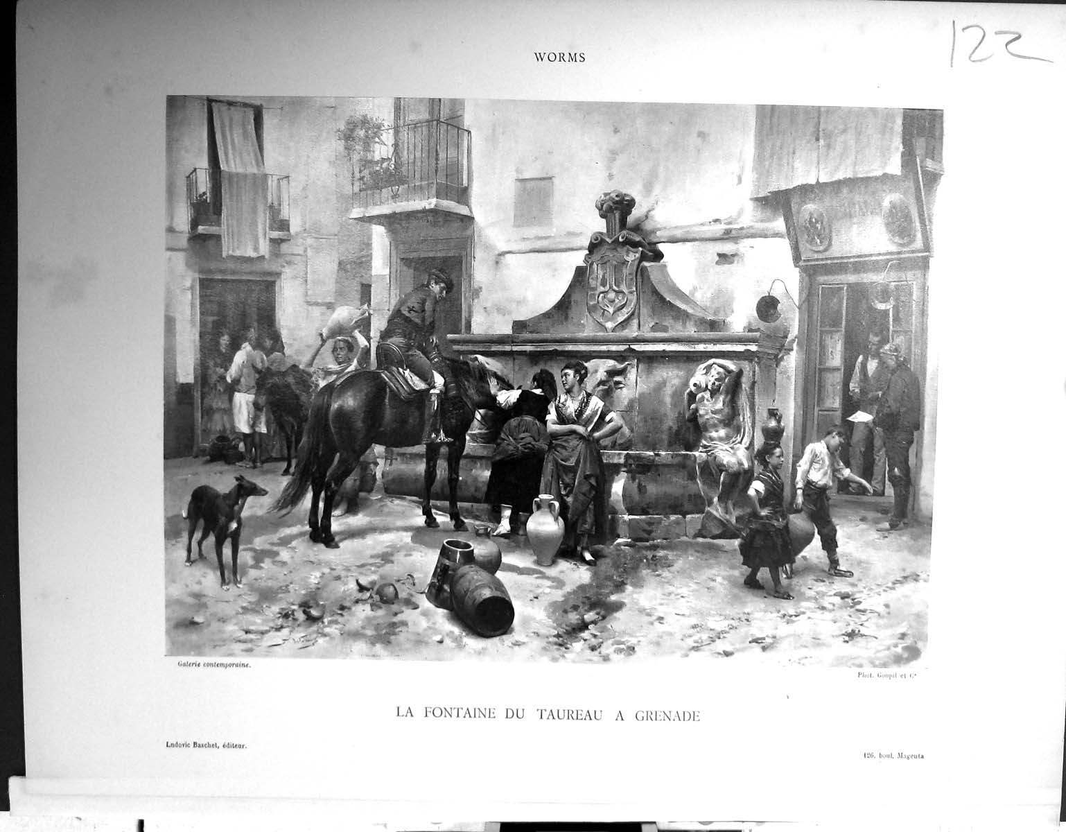Old Galerie Contemporaine 1878 Baschet Jules Worms Fontaine Taureau G Victorian