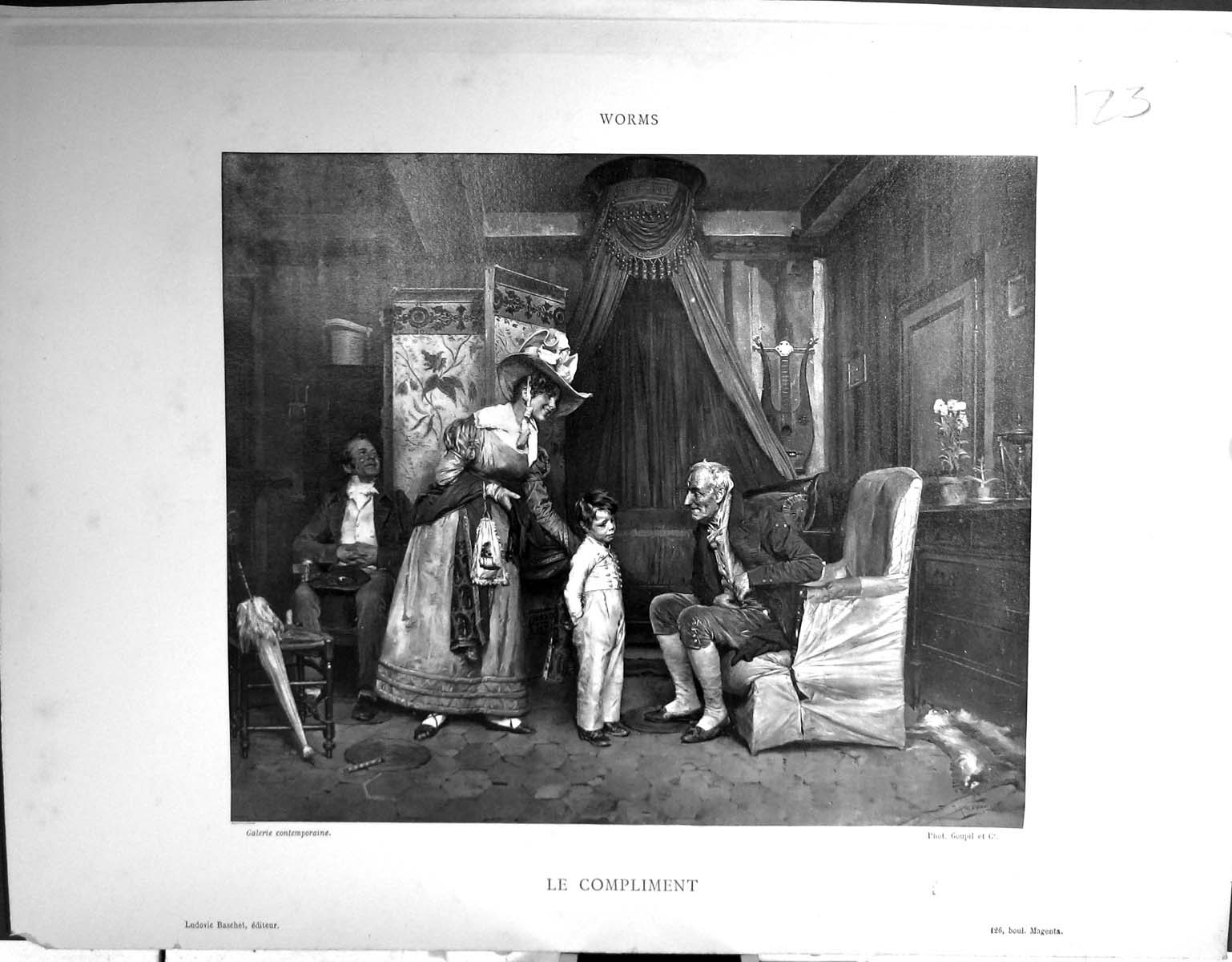 Old Galerie Contemporaine 1878 Baschet Jules Worms Sketch Compliment Victorian
