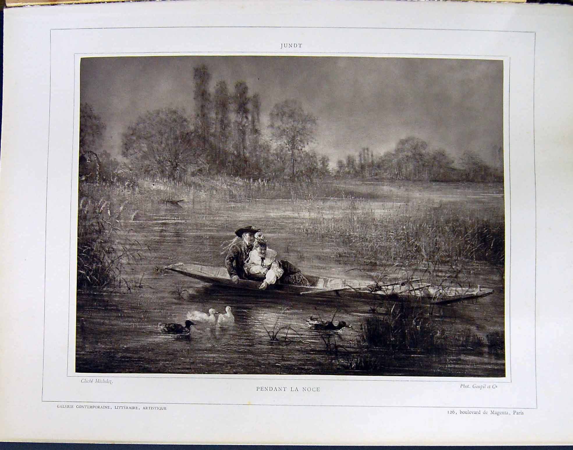 Old Print Galerie Contemporaine C1874-78 Lacroix Jundt River Boat Romance 19th