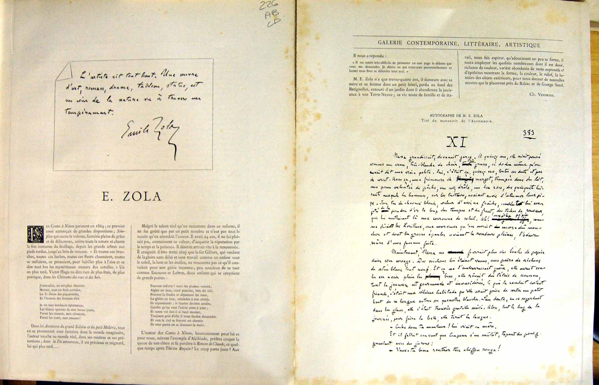 Old Antique Print Galerie Contemporaine C1874-78 Lacroix Zola Autograph 19th