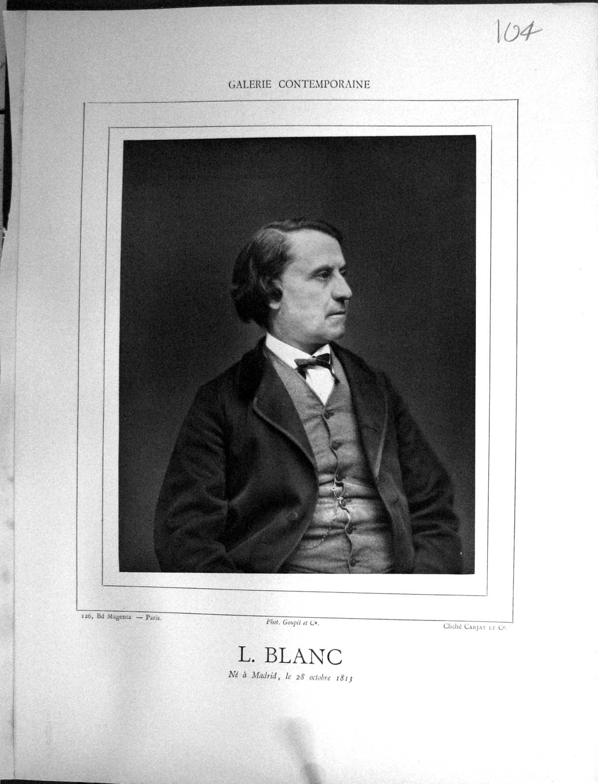 Antique Old Print Louis Blanc Autograph Galerie Contemporaine 1875 Lacroix 19th