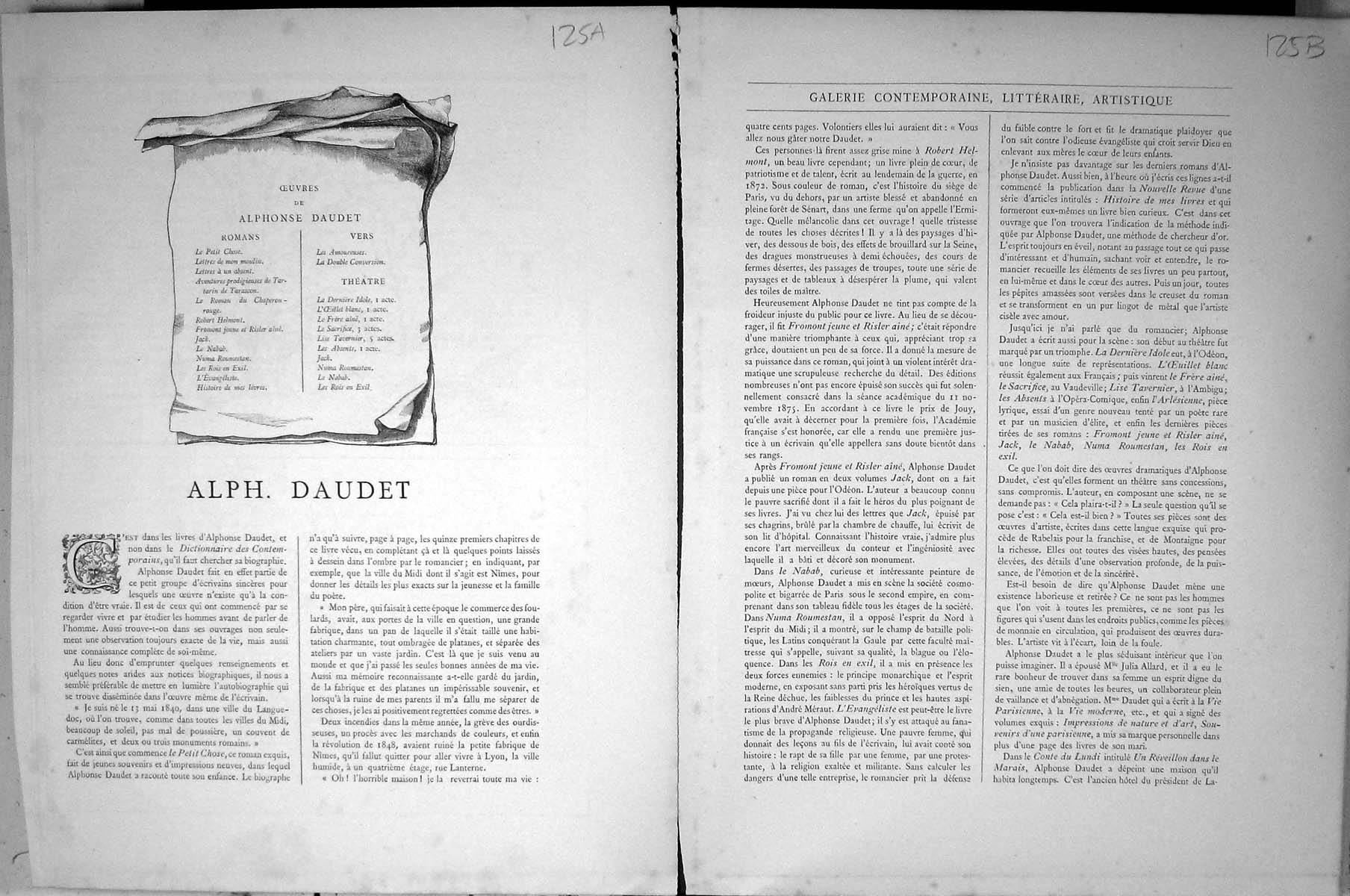 Old Print Galerie Contemporaine 1875 Lacroix D'Alphonse Daudet Autograph 19th