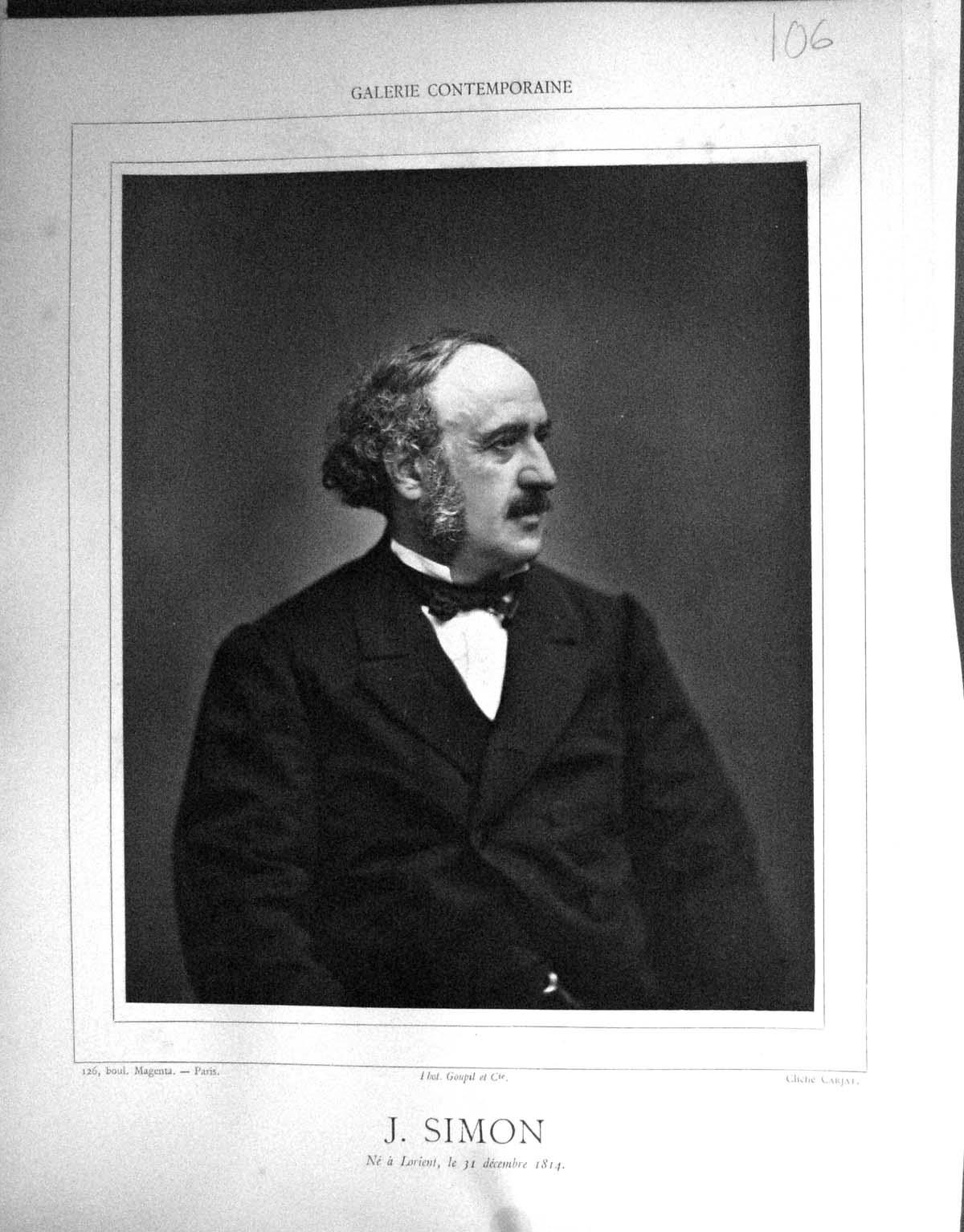 Antique Old Print Galerie Contemporaine 1877 Baschet Jules Simon Autograph 19th
