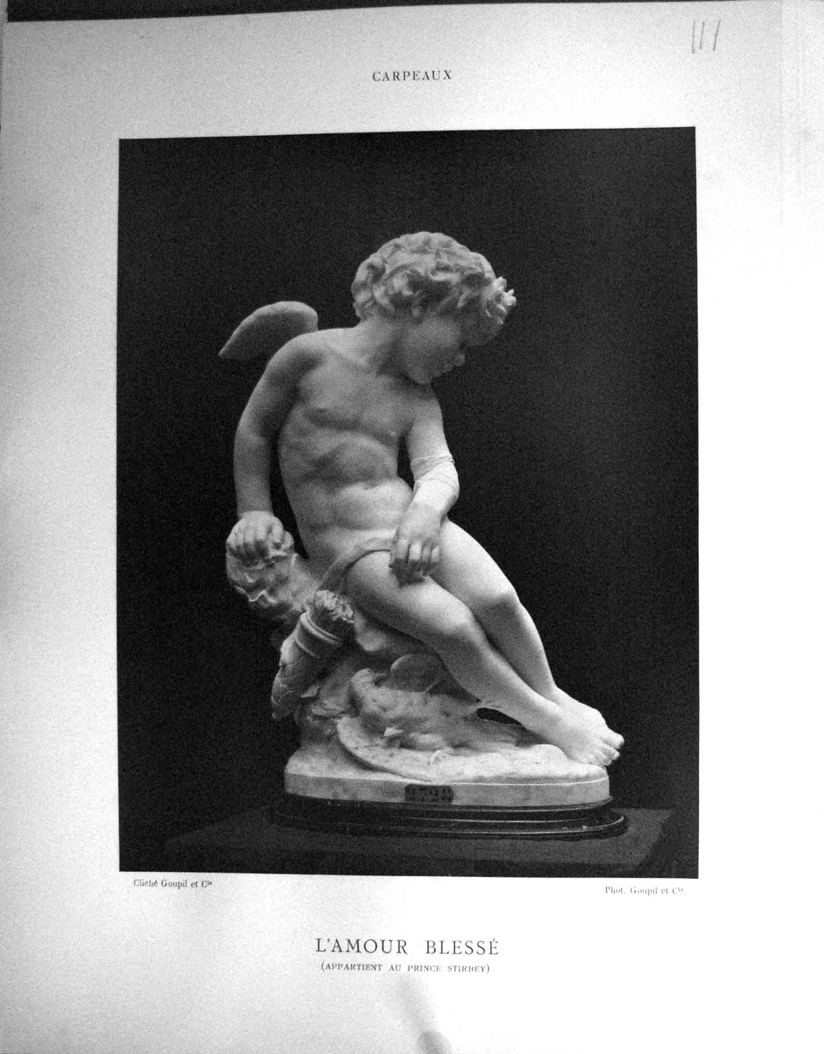 Old Galerie Contemporaine 1877 Baschet Carpeaux L'Amour Blesse Sketch Victorian