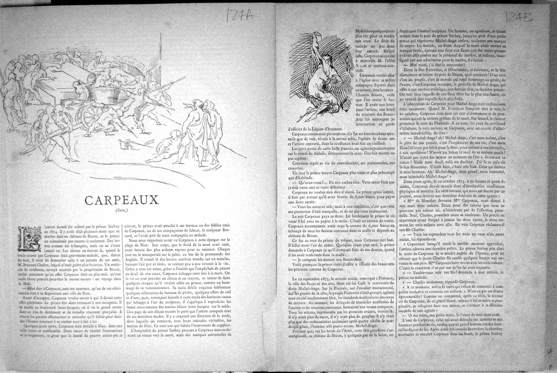 Old Antique Print Galerie Contemporaine 1877 Baschet Carpeaux Sketches 19th