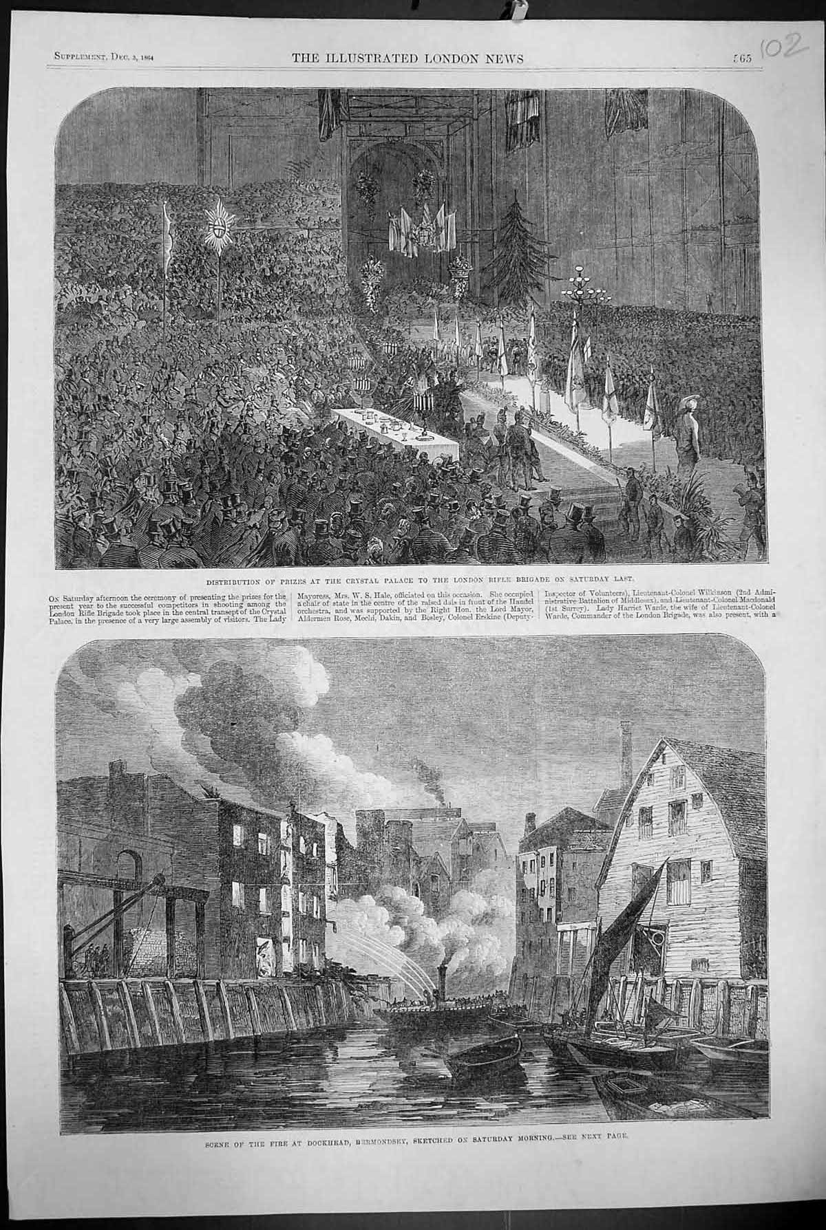 Old 1864 Crystal Palace Prizes London Rifle Brigade Fire Dockhead Ber Victorian