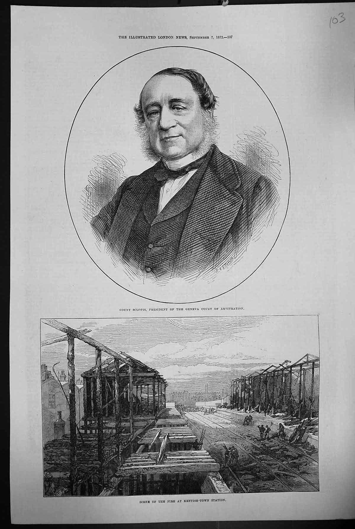 Old 1872 Count Sclopis Geneva Court Arbitration Fire Kentish-Town Tra Victorian