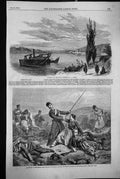 Original Old Antique Print 1856 War Siers Careening Bay Sebastopol Boat Crowe