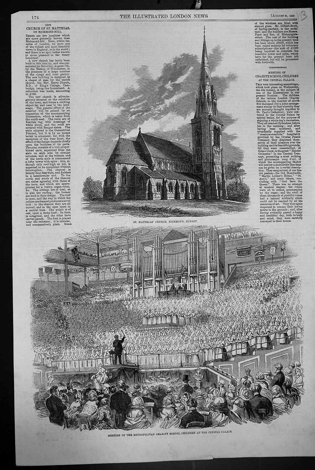 Old 1858 St. Matthias Church Richmond Surrey Charity School Children Victorian
