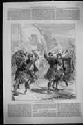 Antique Print 1872 Highland Dancing Crystal Palace Kilts Bagpipes Scotland 19th