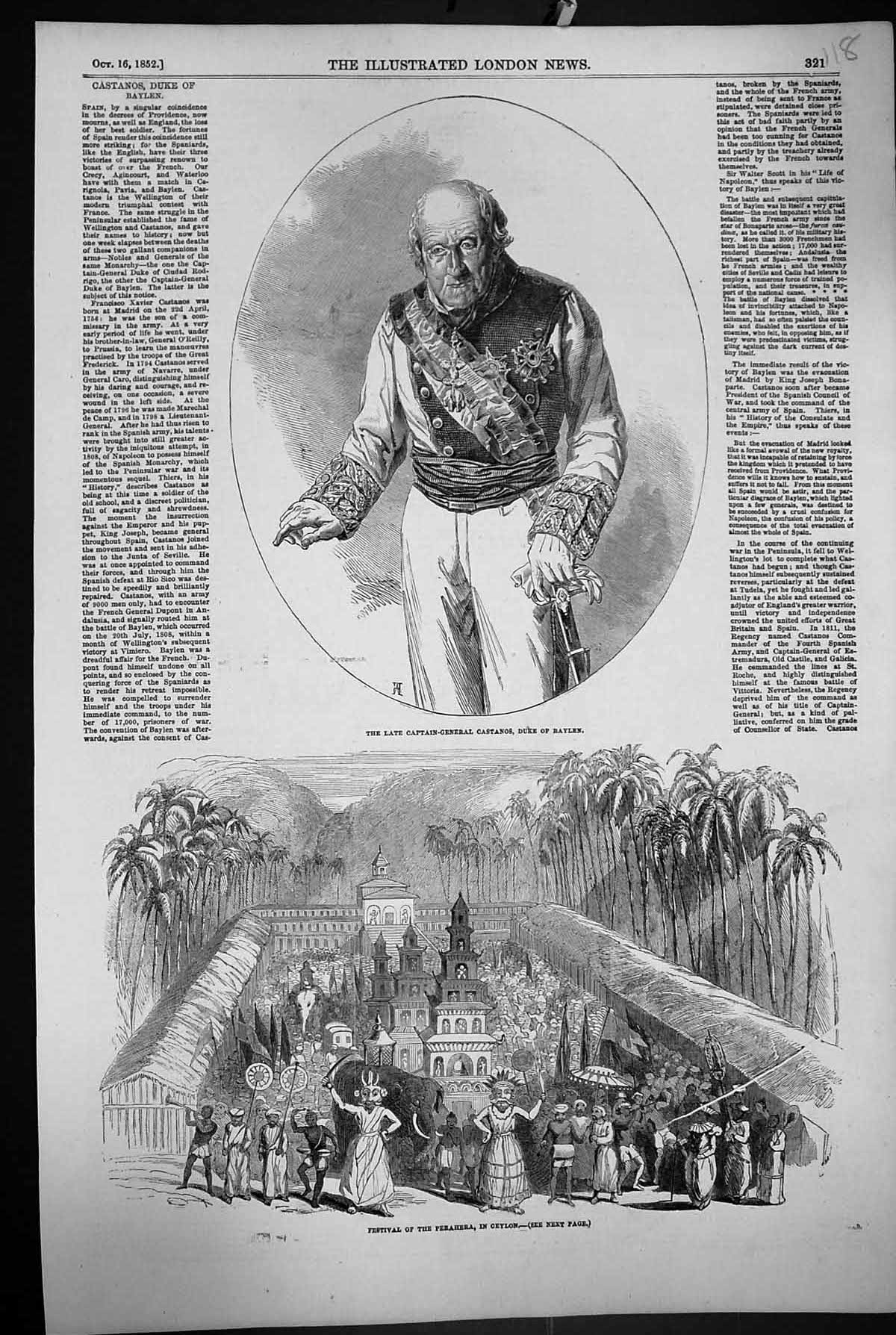 Old 1852 Captain-General Castanos Duke Baylen Festival Perahera Ceylo Victorian