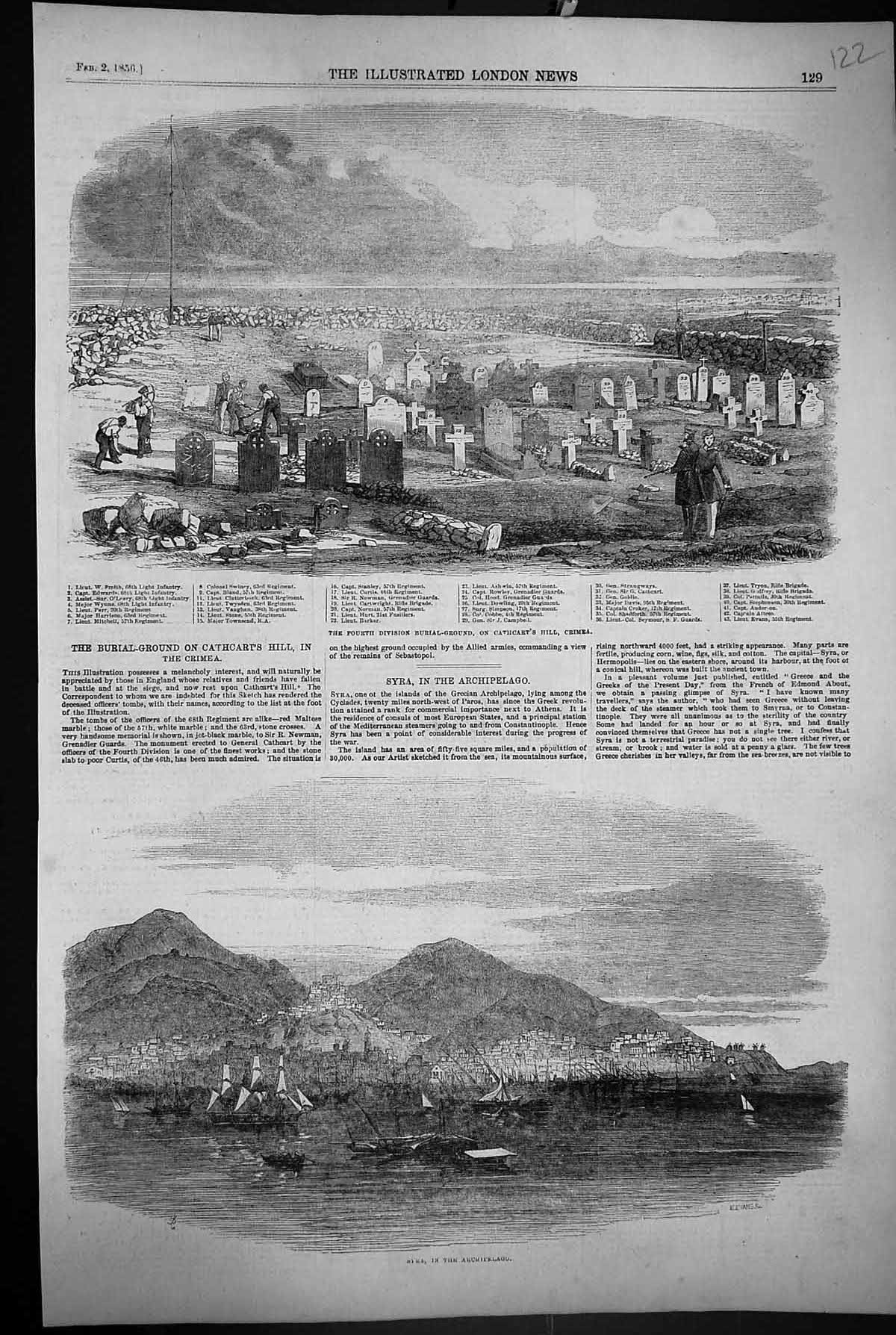 Old Print 1856 Syria Archipelago War Siers Burial Ground Cathcart Hill C 19th