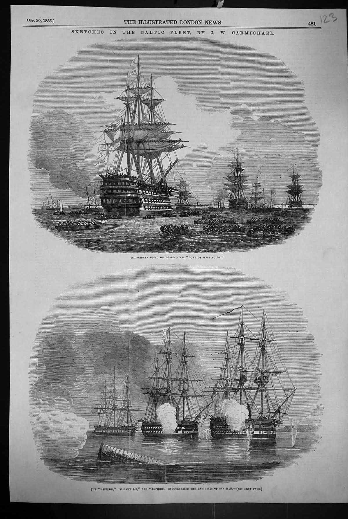 Old 1855 Baltic War Ships Hastings Cornwallis Amphion Duke Wellington Victorian