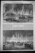 Antique Print 1855 War Destruction Russian Barracks Magazine Hango Ships Sa
