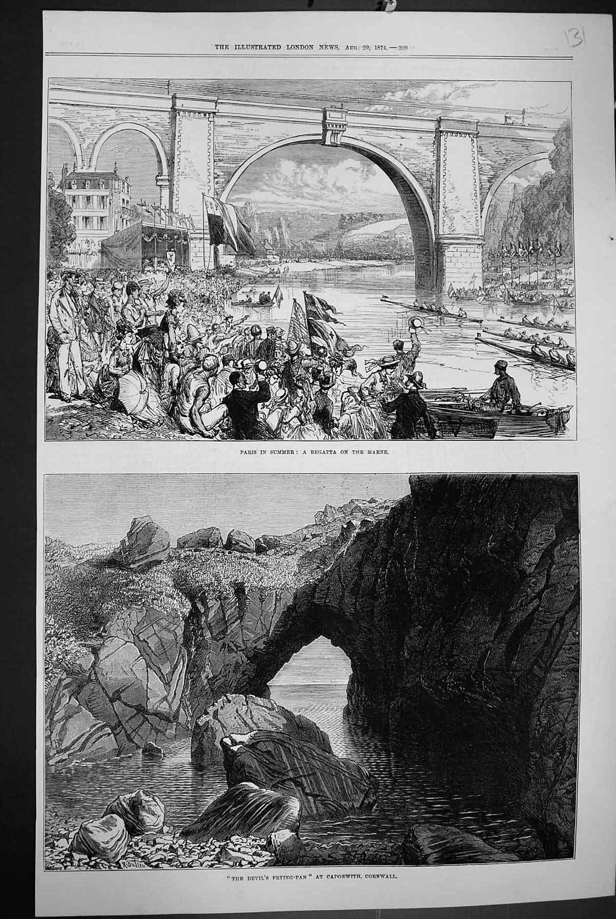 Old 1874 Paris Summer Scene Regatta Marne Devil'S Frying Pan Cadgewit Victorian