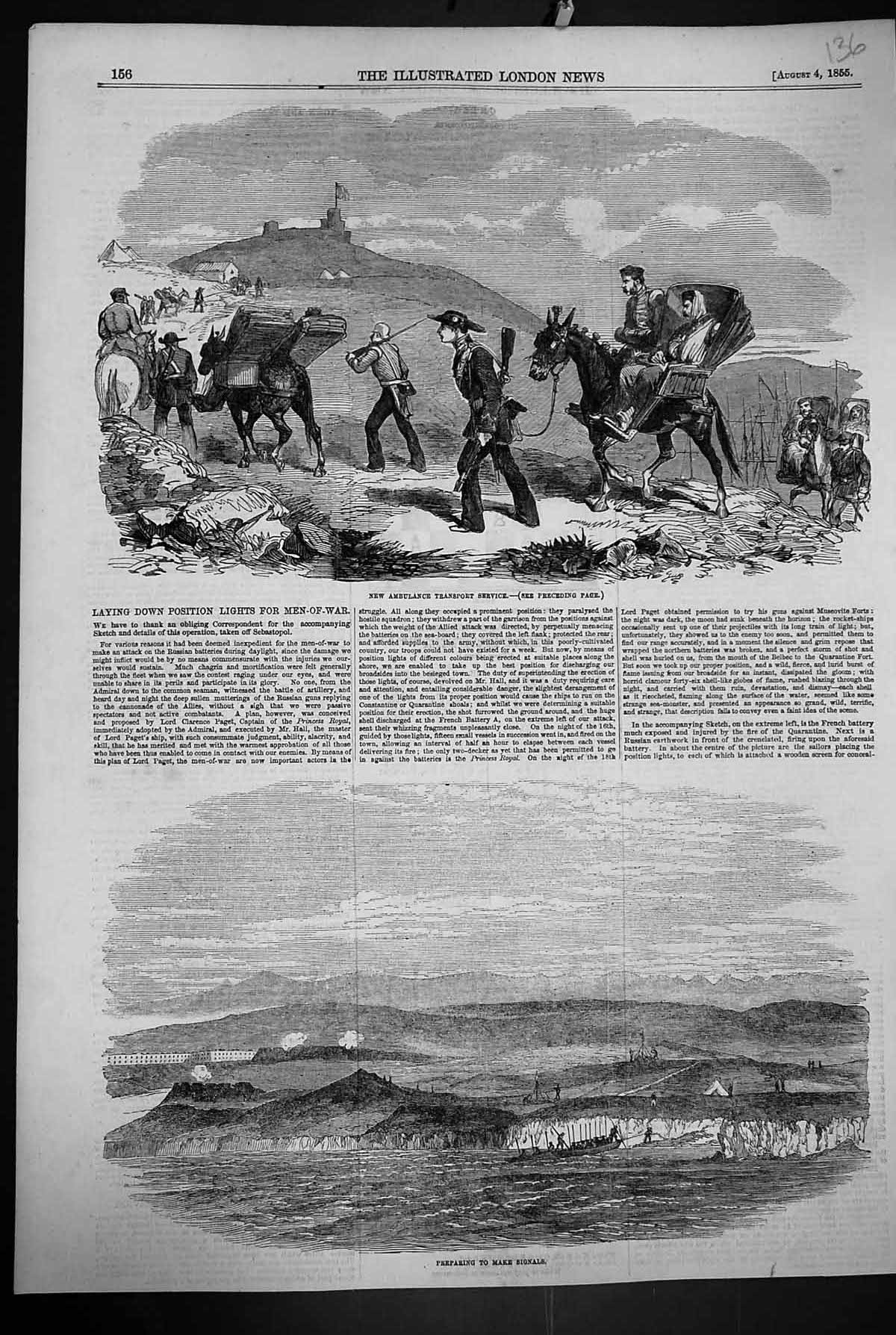 Old 1855 War Ambulance Transport Service Preparing Signals Position L Victorian