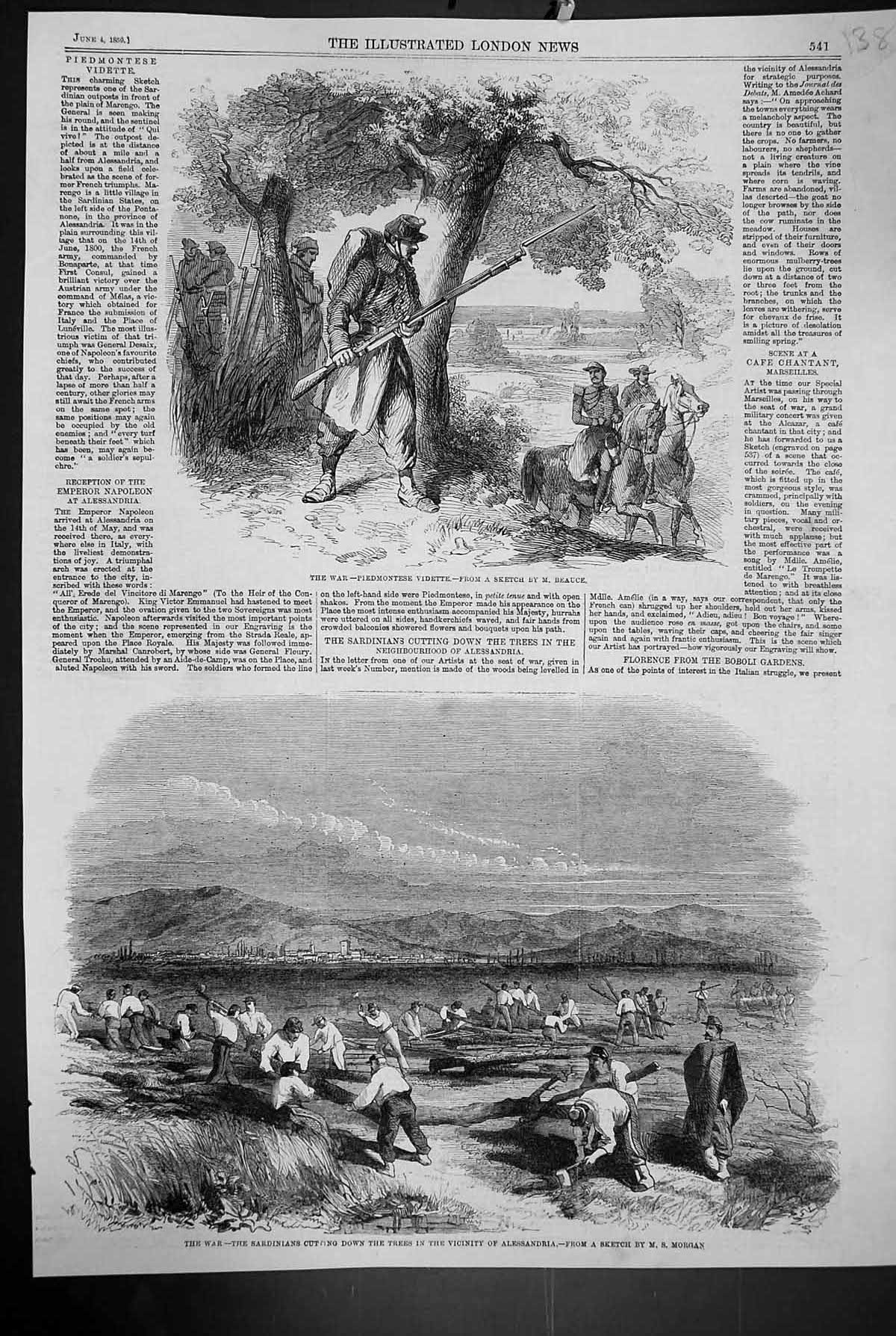 Old 1859 War Piedmontese Vidette Sardinians Cutting Trees Alessandria Victorian