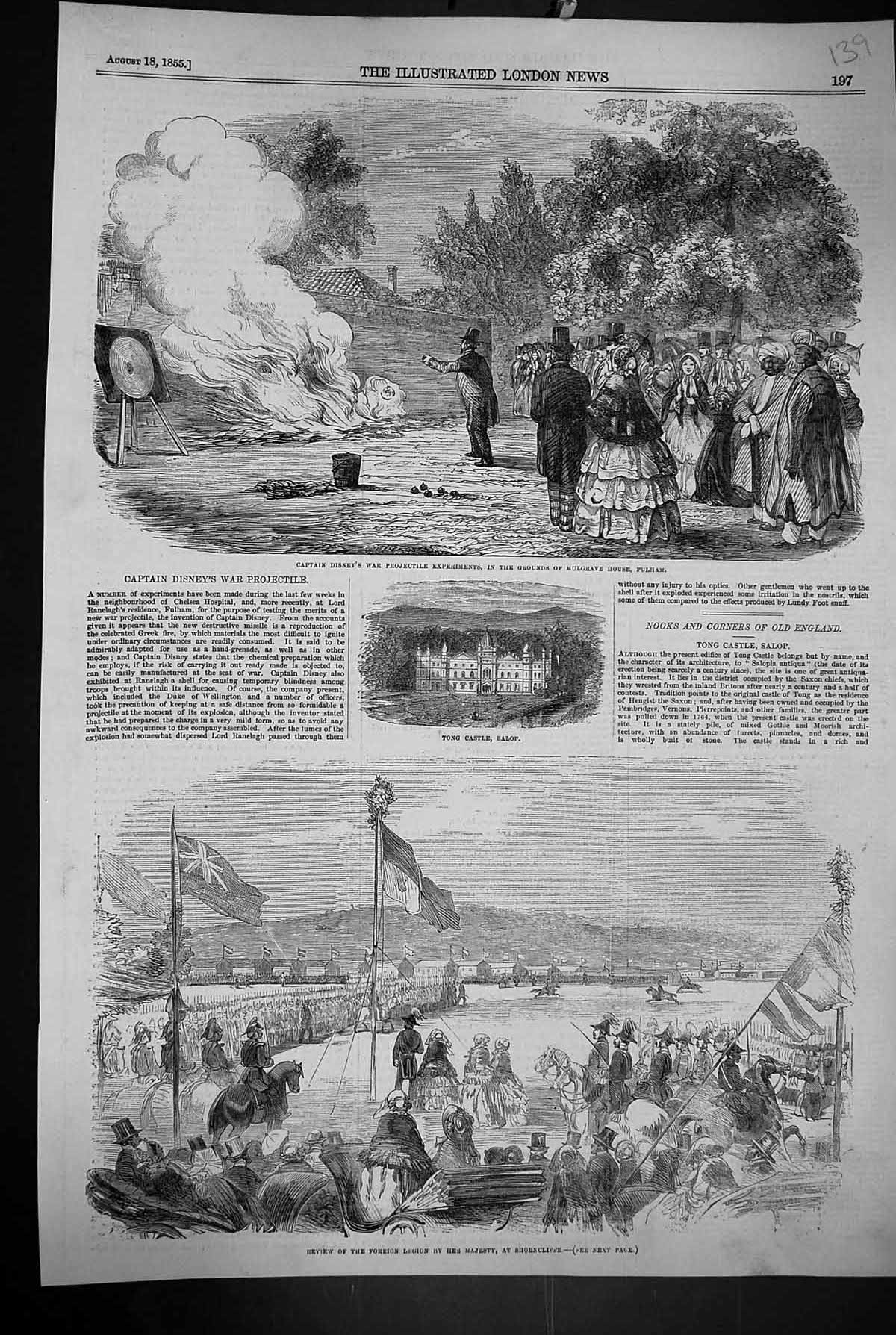 Old 1855 Captain Disney War Projectile Mulgrave Fulham Foreign Legion Victorian