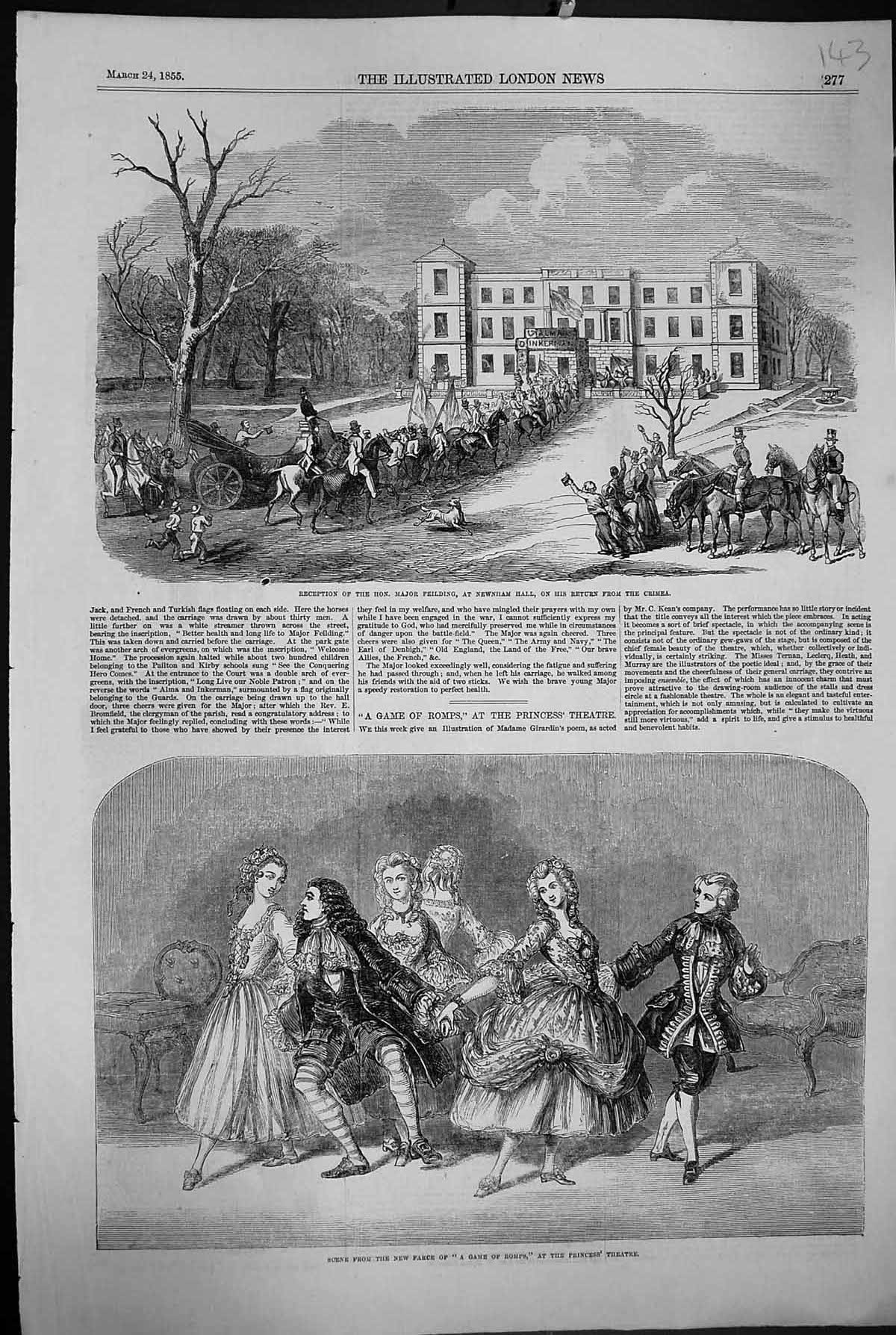 Old 1855 Game Romps Princess Theatre Reception Major Fielding Newsham Victorian