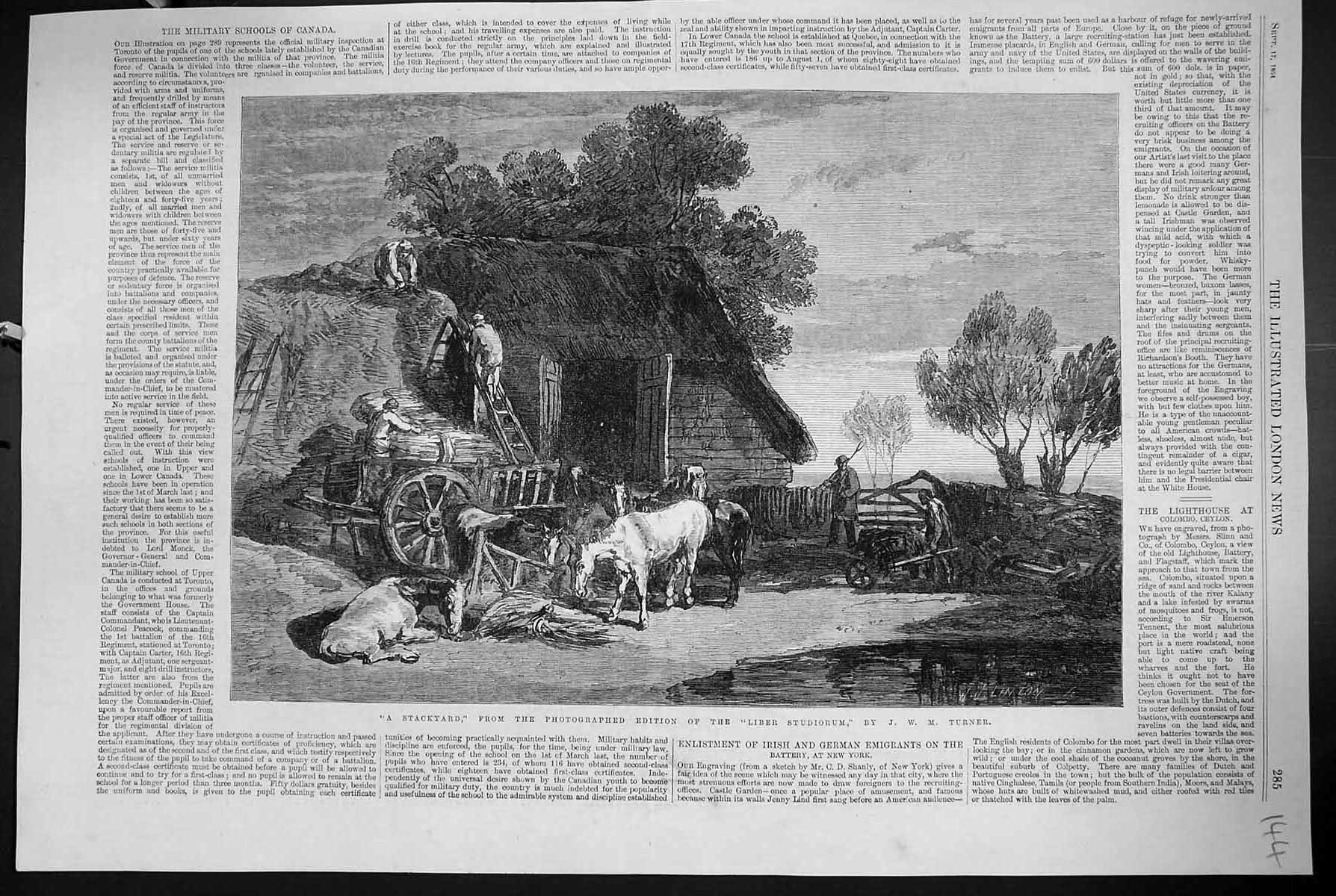 Old 1864 Stackyard Farm Scene Horses Hay Cart Liber Studiorum Turner Victorian