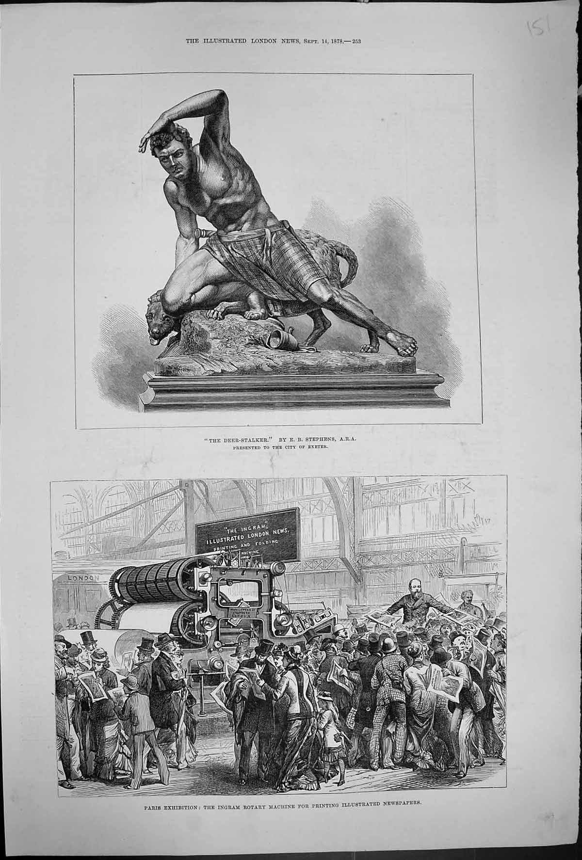 Old 1878 Ingram Rotary Machine Ing Newspapers Paris Deer-Stalker Step Victorian