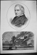 Antique Print 1873 Fire Royal Military Academy Woolwich Professor Sedgwick 19th