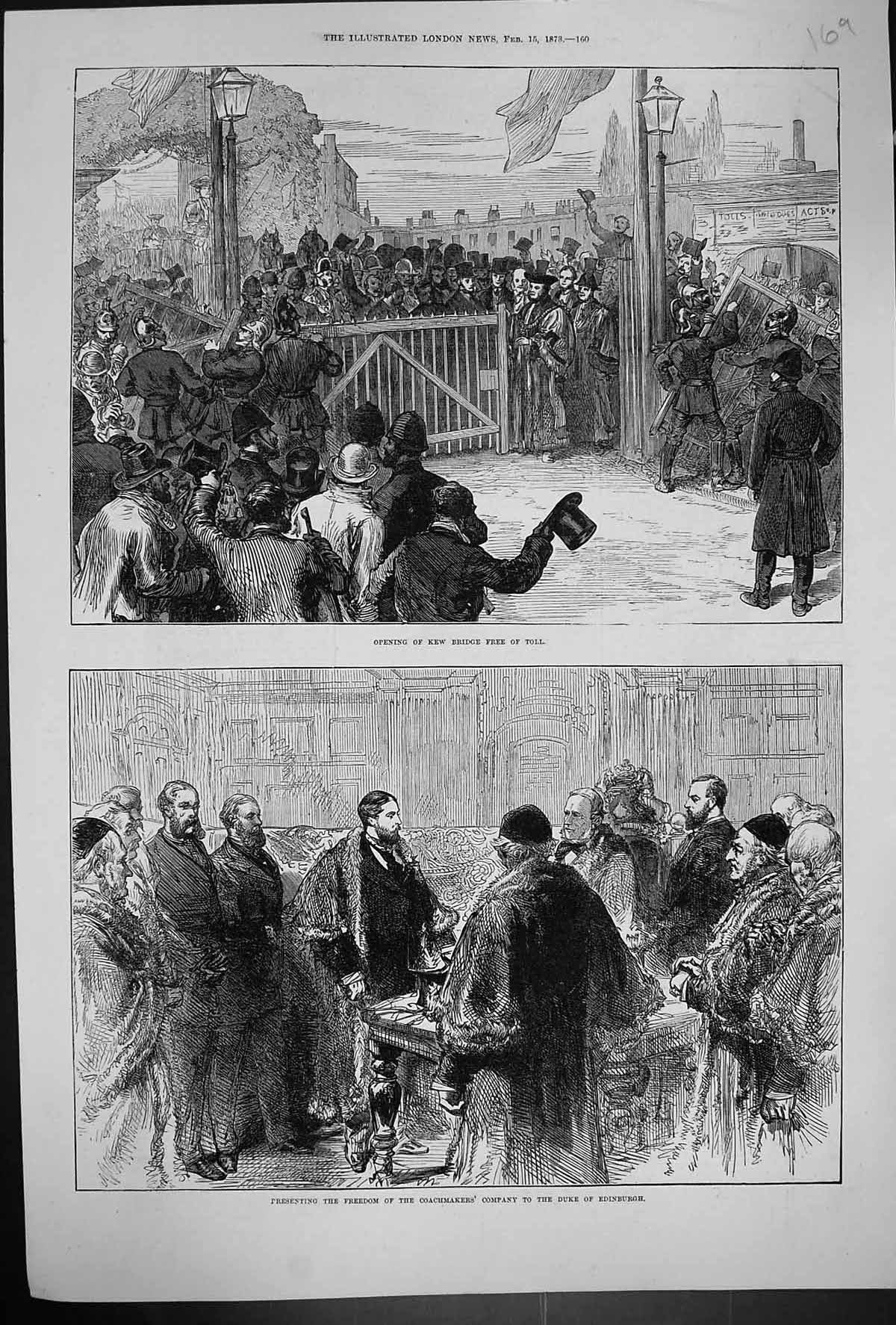 Old 1873 Opening Kew Bridge Toll Free Freedom Coachmakers Company Duk Victorian