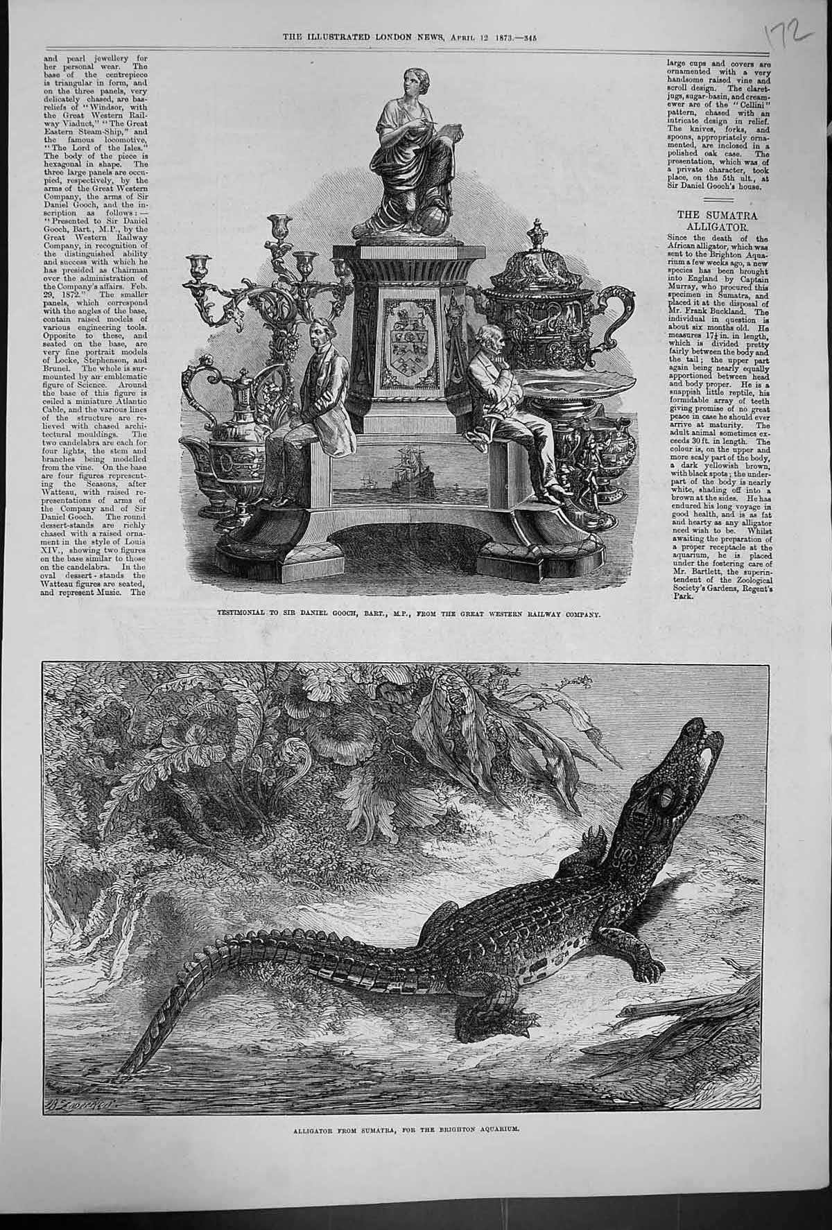 Old 1873 Alligator Sumatra Brighton Aquarium Testimonial Daniel Gooch Victorian