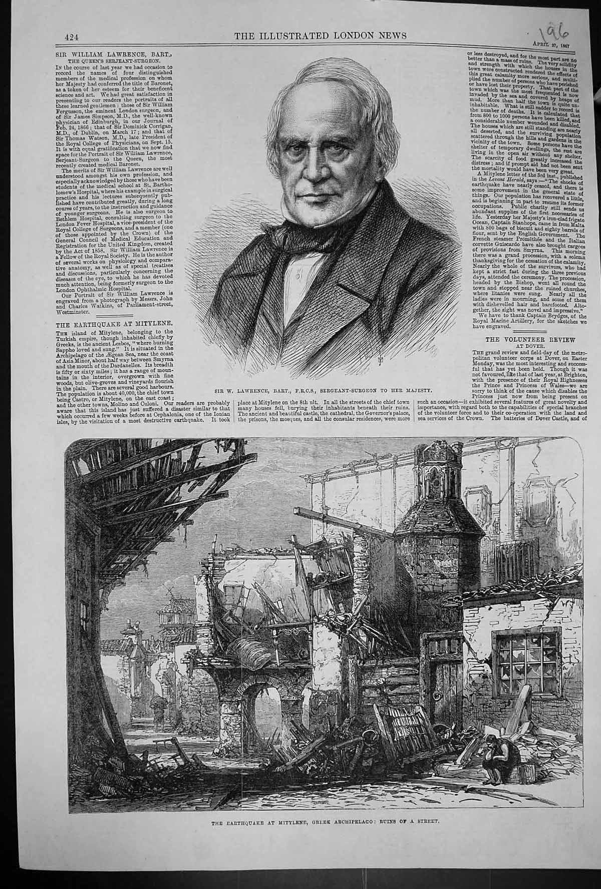 Old 1867 Lawrence Sergeant-Surgeon Queen Earthquakes Mitylene Greek A Victorian