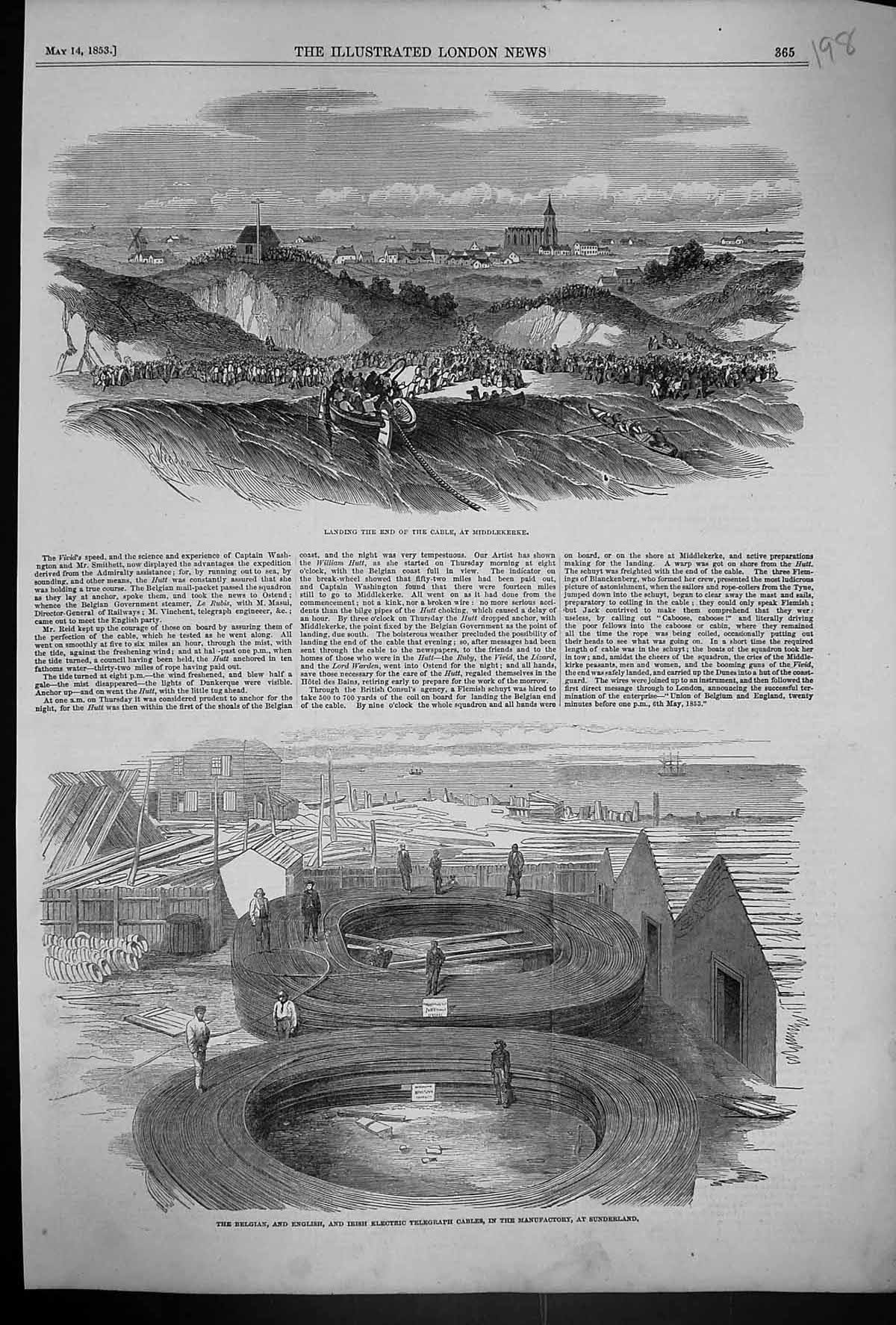 Old 1853 Landing Telegraph Cable Middlekerke Manufactory Sunderland B Victorian