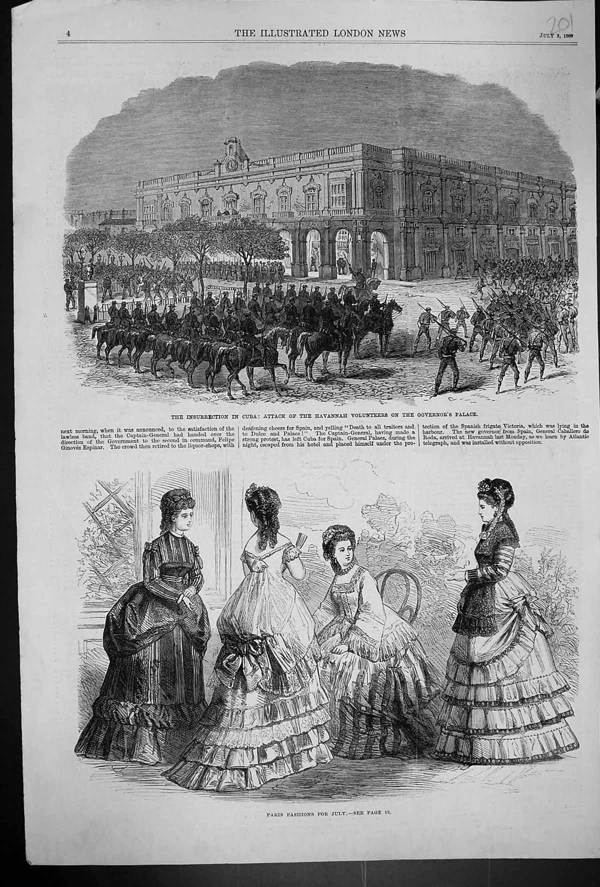 Old 1869 Paris Fashion Insurrection Cuba Attack Havannah Governors Pa Victorian